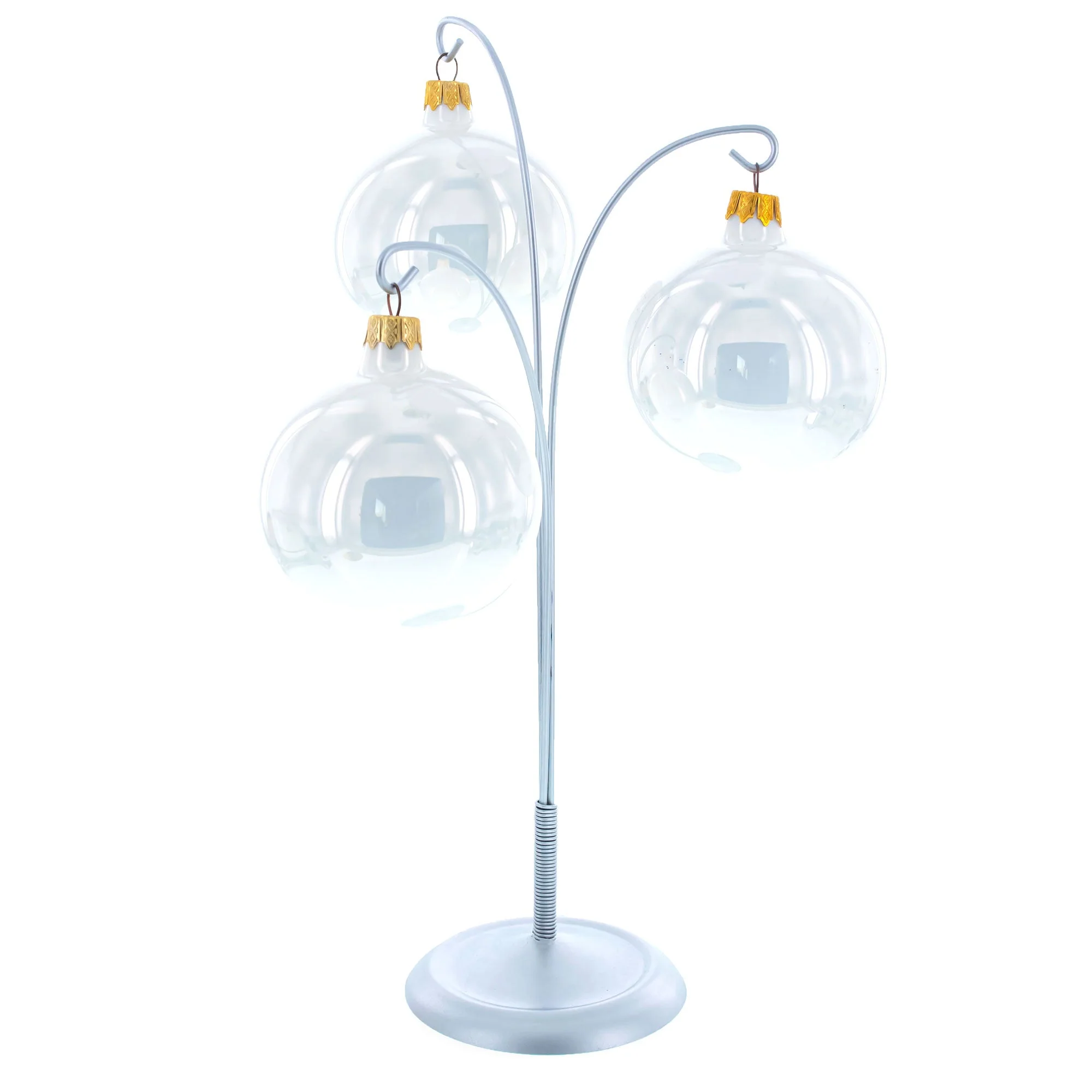 3-Arm Botanical Style Silver Metal Ornament Display Stand 12 Inches (Poland) - Image 2