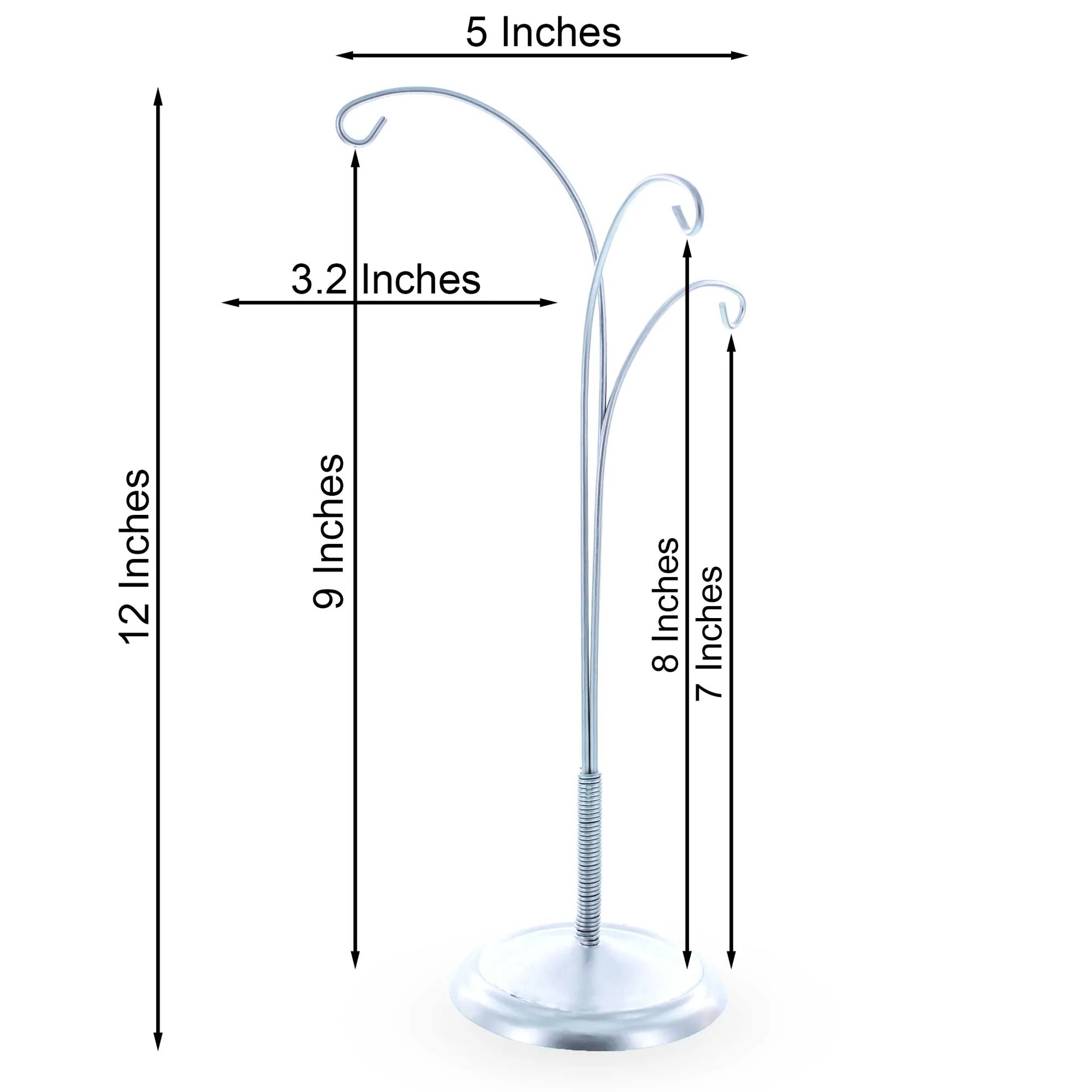 3-Arm Botanical Style Silver Metal Ornament Display Stand 12 Inches (Poland) - Image 3