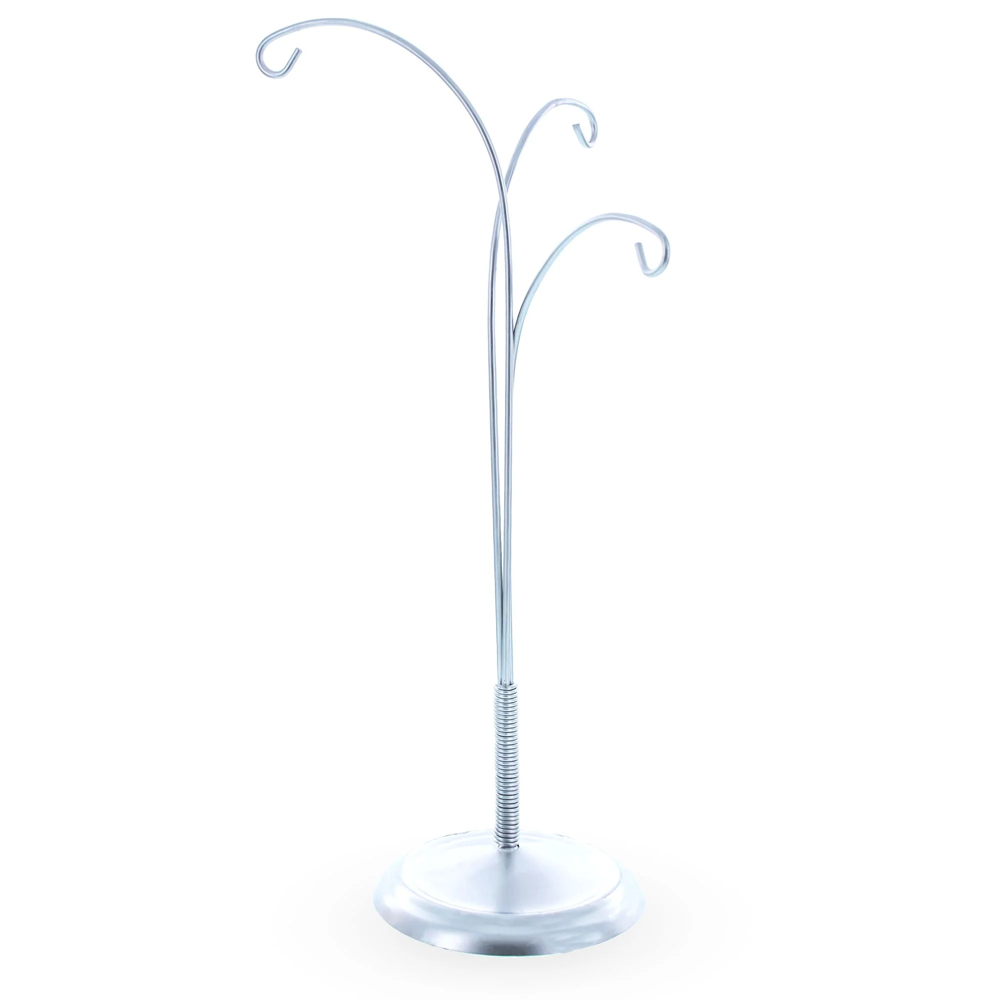 3-Arm Botanical Style Silver Metal Ornament Display Stand 12 Inches (Poland) - Image 4