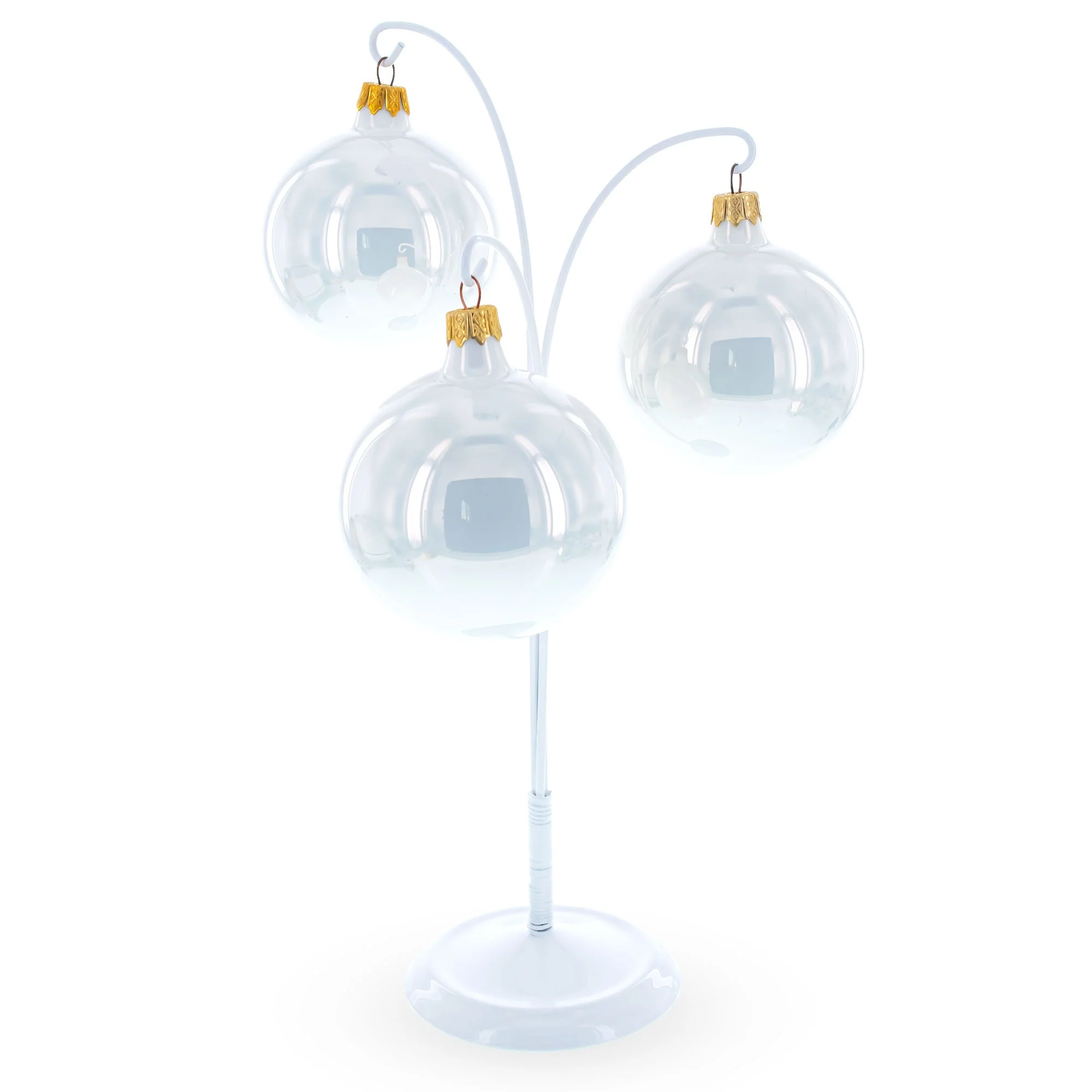 3-Arm Botanical Style White Painted Metal Ornament Display Stand 12 Inches (Poland) - Image 2