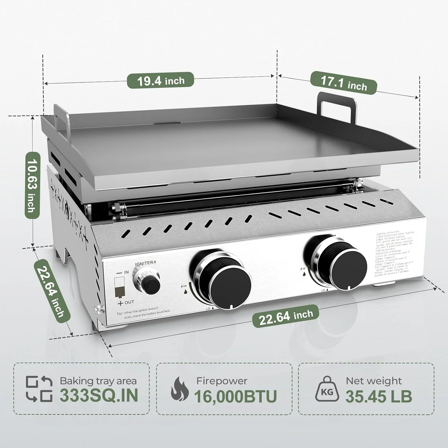 3 Burners Portable Propane Griddle，25 inch Stainless Steel Gas Grill，24,000 BTU Table Top Grill TG0130C - Image 10