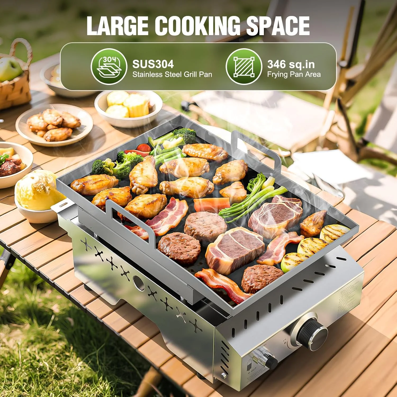 3 Burners Portable Propane Griddle，25 inch Stainless Steel Gas Grill，24,000 BTU Table Top Grill TG0130C - Image 16