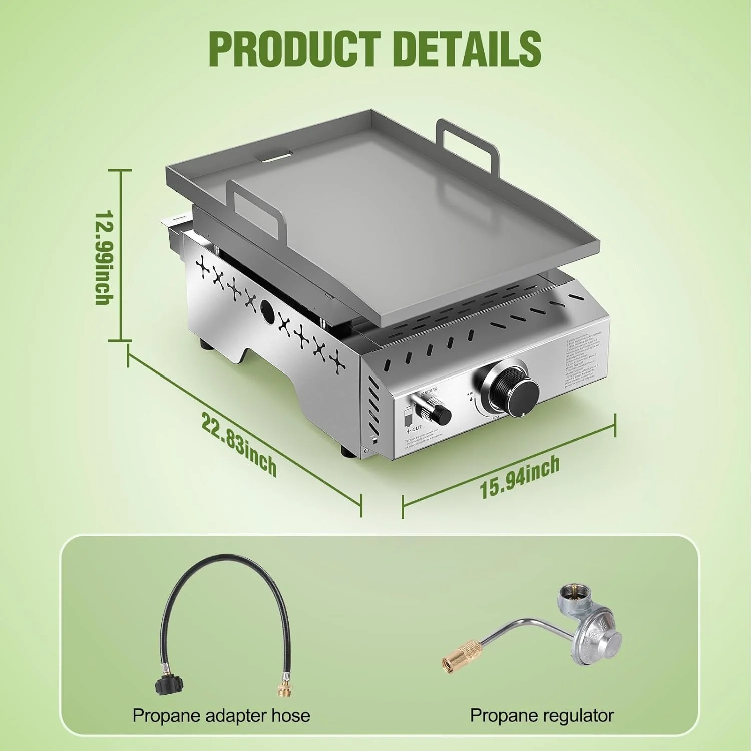 3 Burners Portable Propane Griddle，25 inch Stainless Steel Gas Grill，24,000 BTU Table Top Grill TG0130C - Image 21
