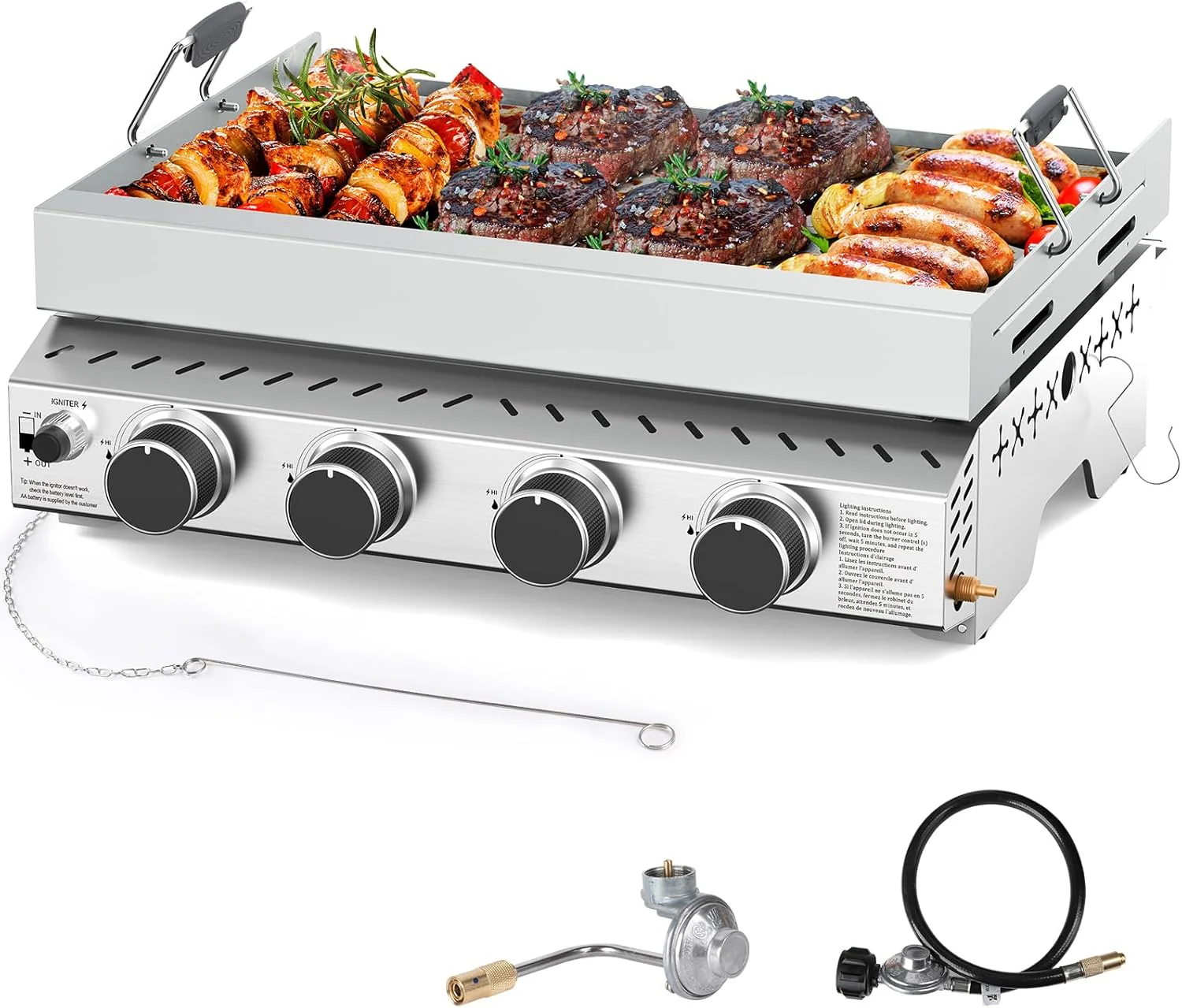3 Burners Portable Propane Griddle，25 inch Stainless Steel Gas Grill，24,000 BTU Table Top Grill TG0130C - Image 22