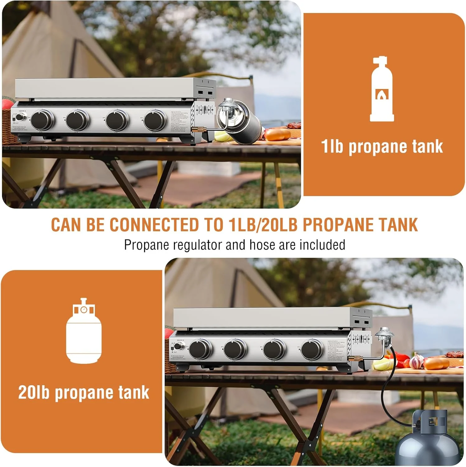 3 Burners Portable Propane Griddle，25 inch Stainless Steel Gas Grill，24,000 BTU Table Top Grill TG0130C - Image 27