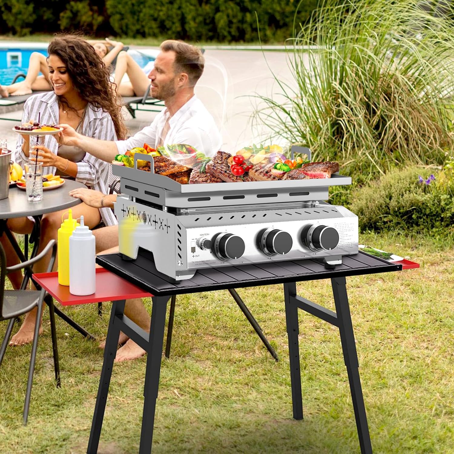 3 Burners Portable Propane Griddle，25 inch Stainless Steel Gas Grill，24,000 BTU Table Top Grill TG0130C - Image 6