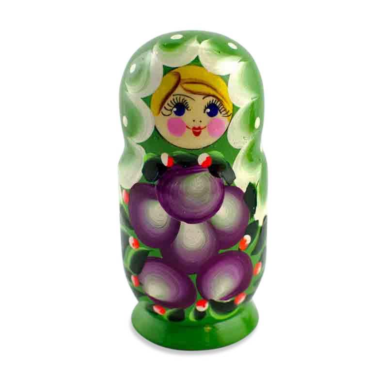 3 Daffodils Flowers on Green Dress  Wooden Nesting Dolls 3.5 Inches - Image 3