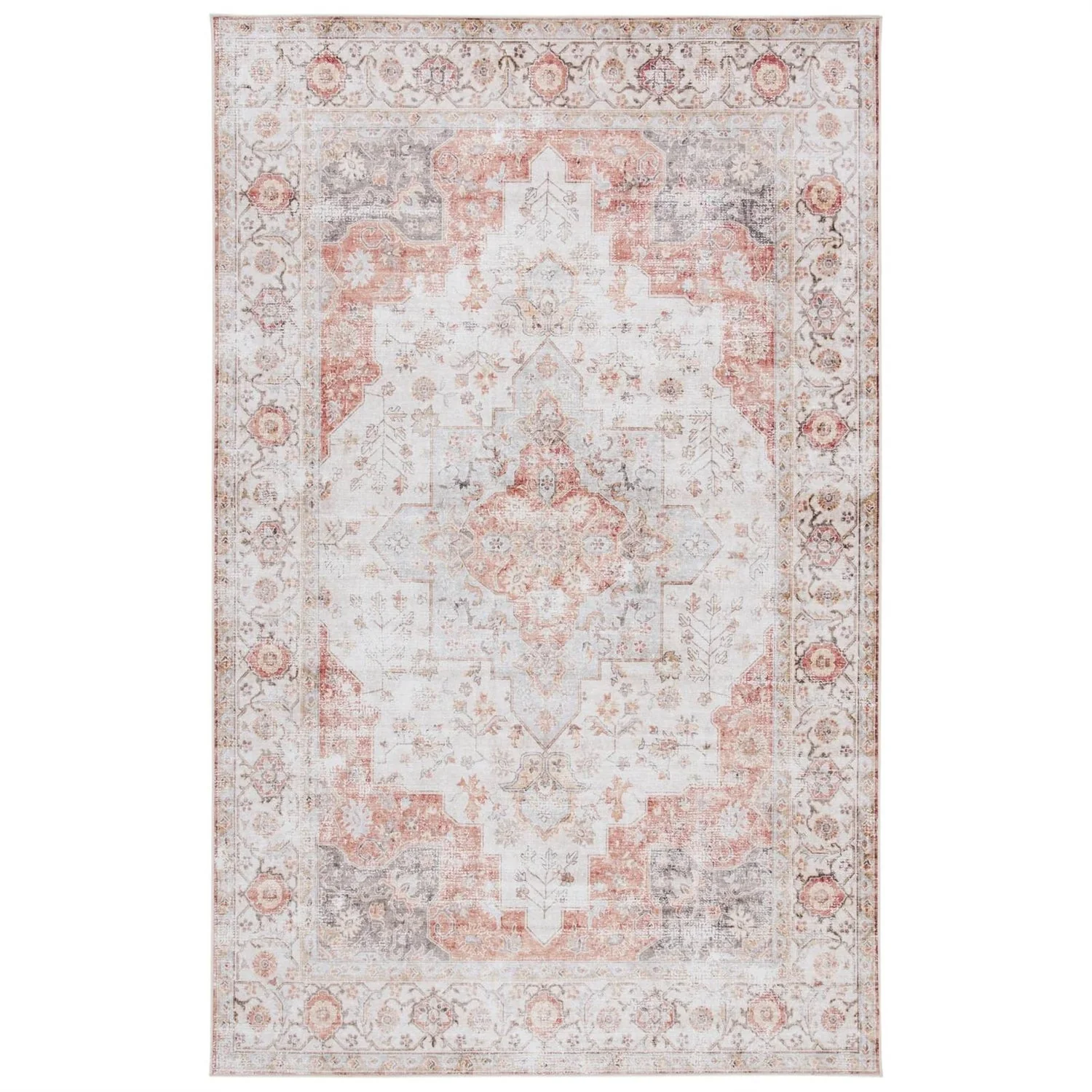 3 ft. x 5 ft. Traditional Persian Style Washable Boho Light Grey Red Area Rug - Image 2