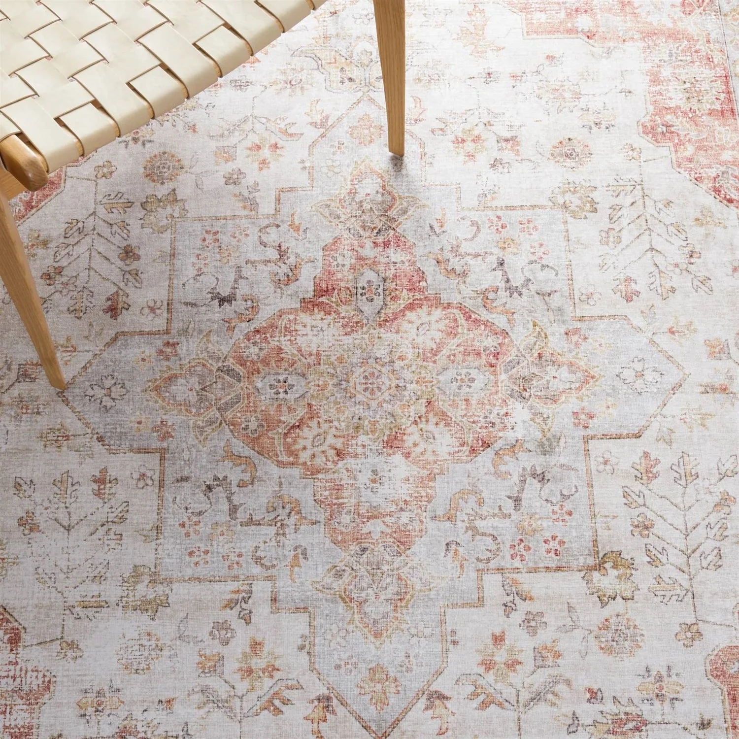 3 ft. x 5 ft. Traditional Persian Style Washable Boho Light Grey Red Area Rug - Image 4