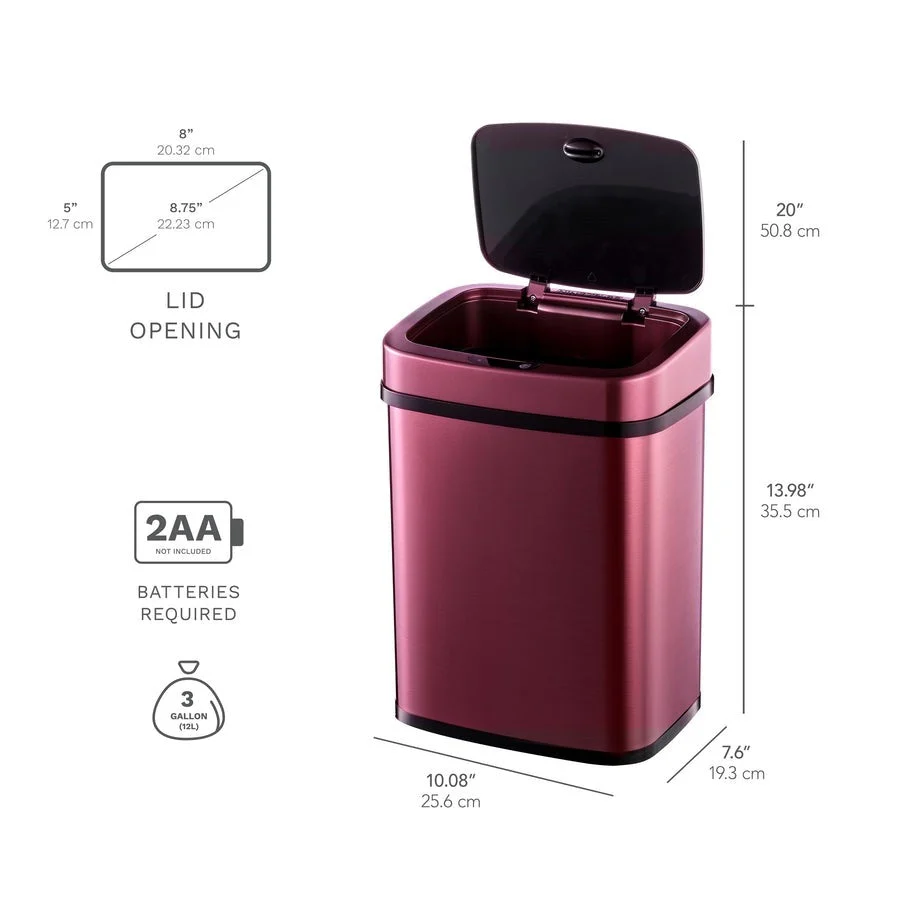 3-Gallon Motion Sensor Touchless Stainless Steel Trash Can in Burgundy Copper - Image 3