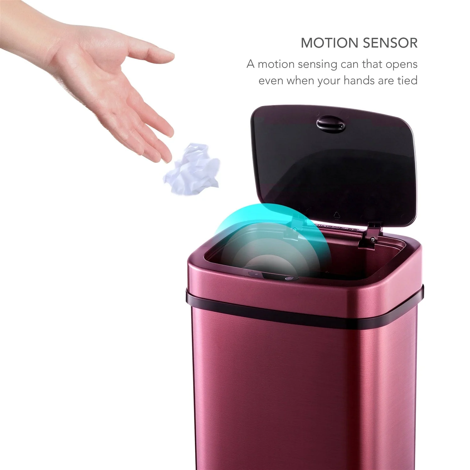 3-Gallon Motion Sensor Touchless Stainless Steel Trash Can in Burgundy Copper - Image 4