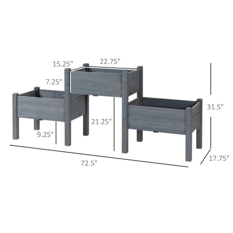 3 Grey Wood Elevated Planter Set Vegetable Herb Flowers Raised Garden Beds - Image 5