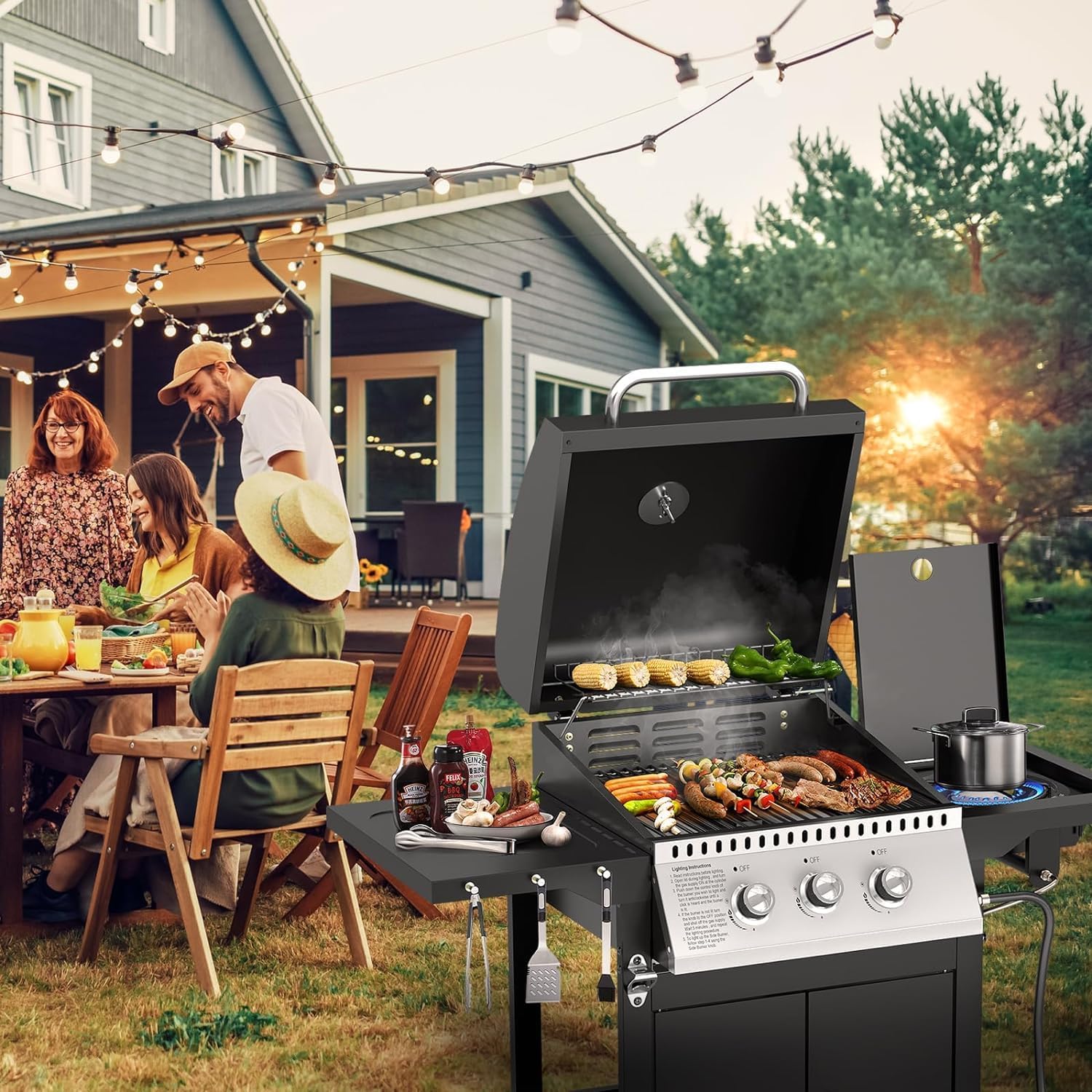 3 Hearth Propane Gas Grill, 355 Sq. Inch Cooking Area, Outdoor Camping Picnic, Black - Image 5
