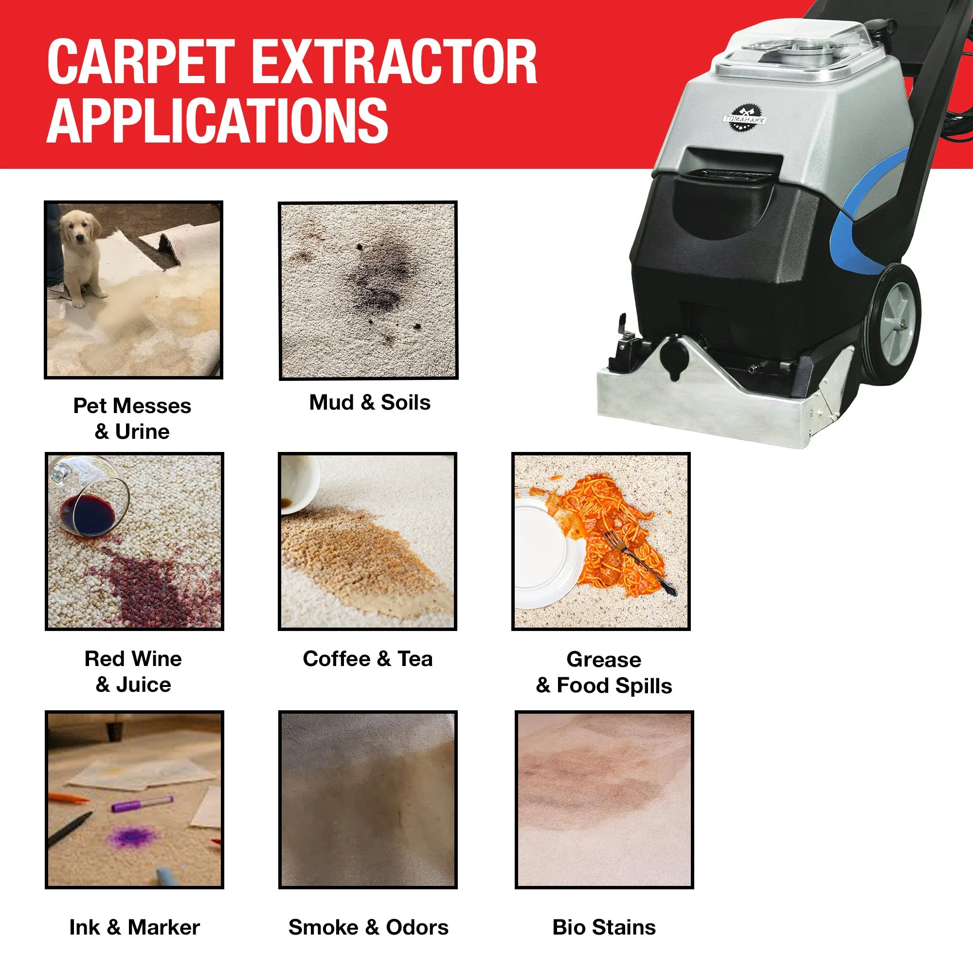 3-in-1 Commercial Carpet Extractor Cleaner, 18” Width, 9 Gallon Dual Tanks, Dual 1000W Motors for Hotels, Offices & Upholstery - Image 6