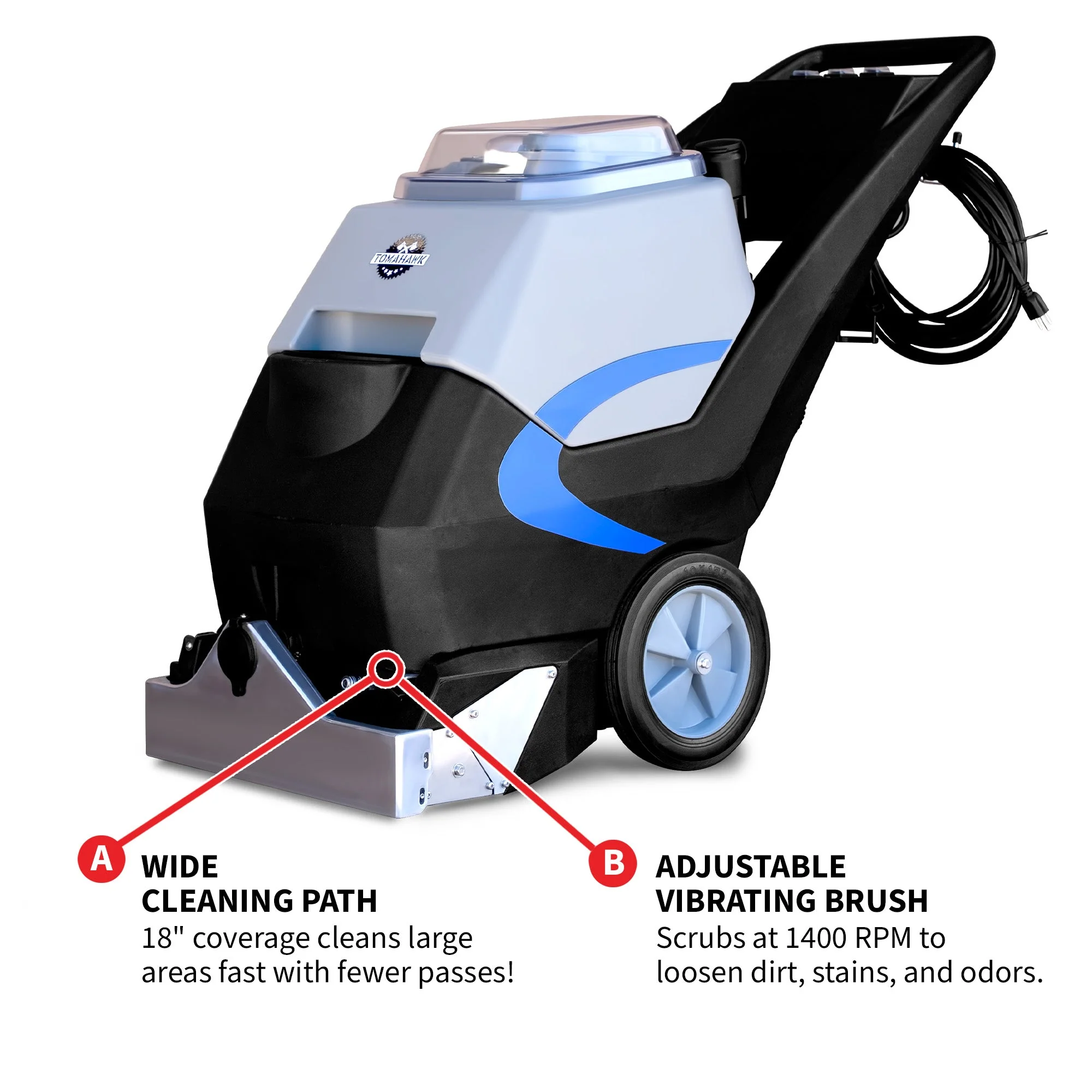 3-in-1 Commercial Carpet Extractor Cleaner, 18” Width, 9 Gallon Dual Tanks, Dual 1000W Motors for Hotels, Offices & Upholstery - Image 8