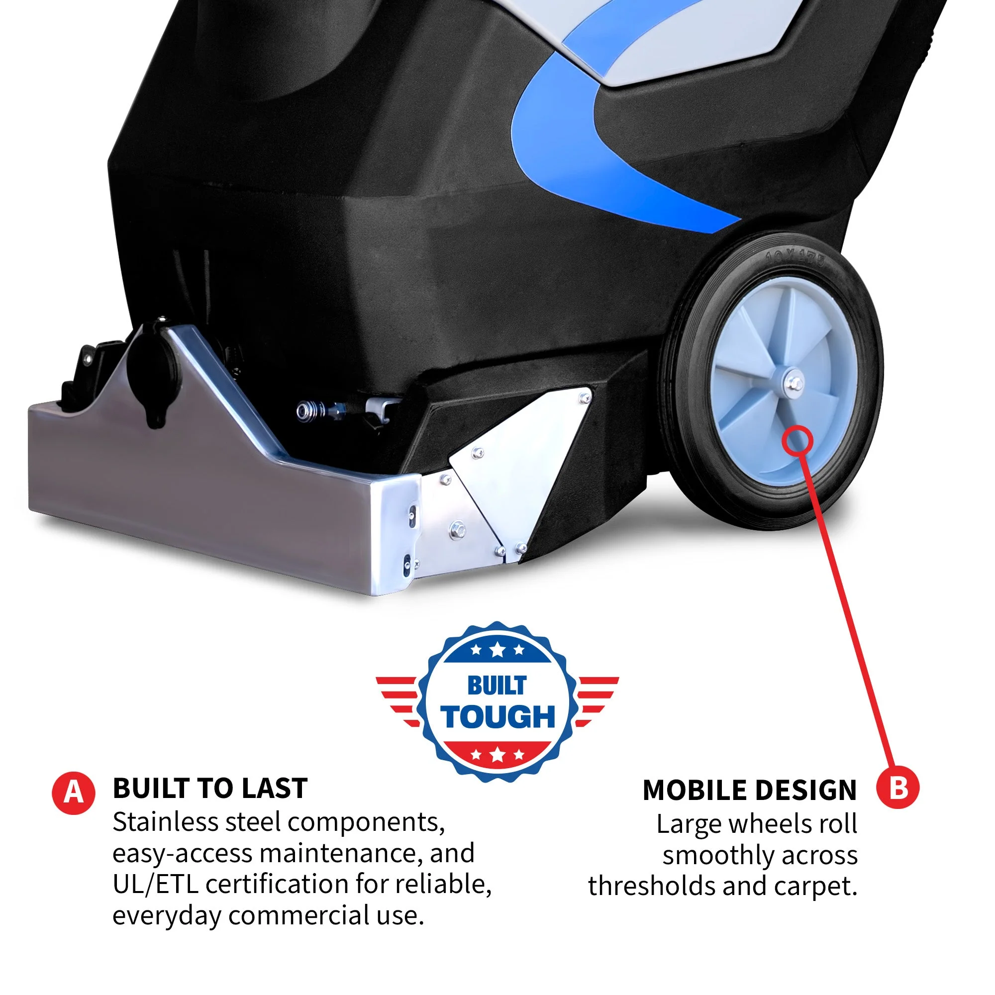 3-in-1 Commercial Carpet Extractor Cleaner, 18” Width, 9 Gallon Dual Tanks, Dual 1000W Motors for Hotels, Offices & Upholstery - Image 9