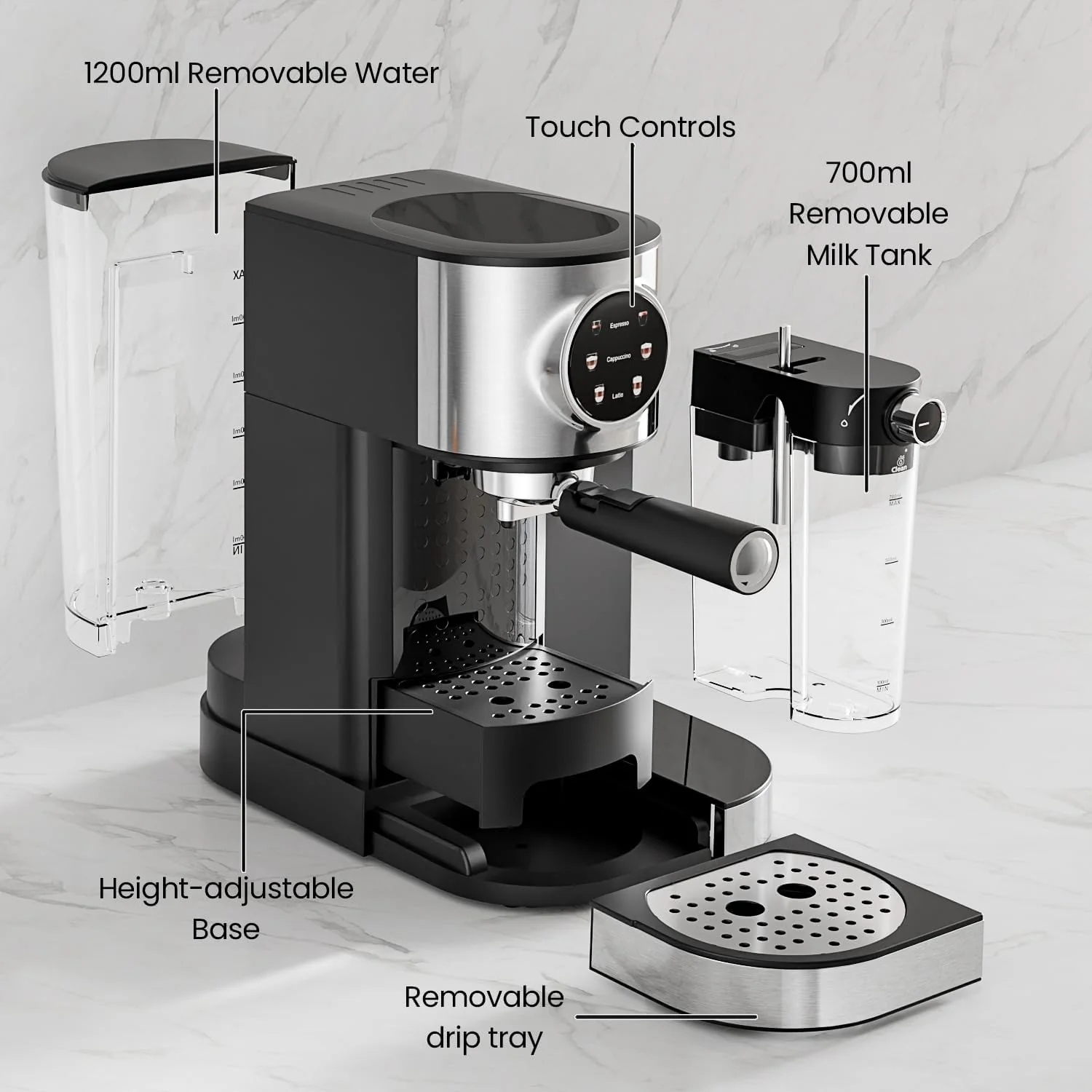 3 in 1 Professional Espresso Maker with Dual Heating System & Capsule Compatible CM8008 - Image 7