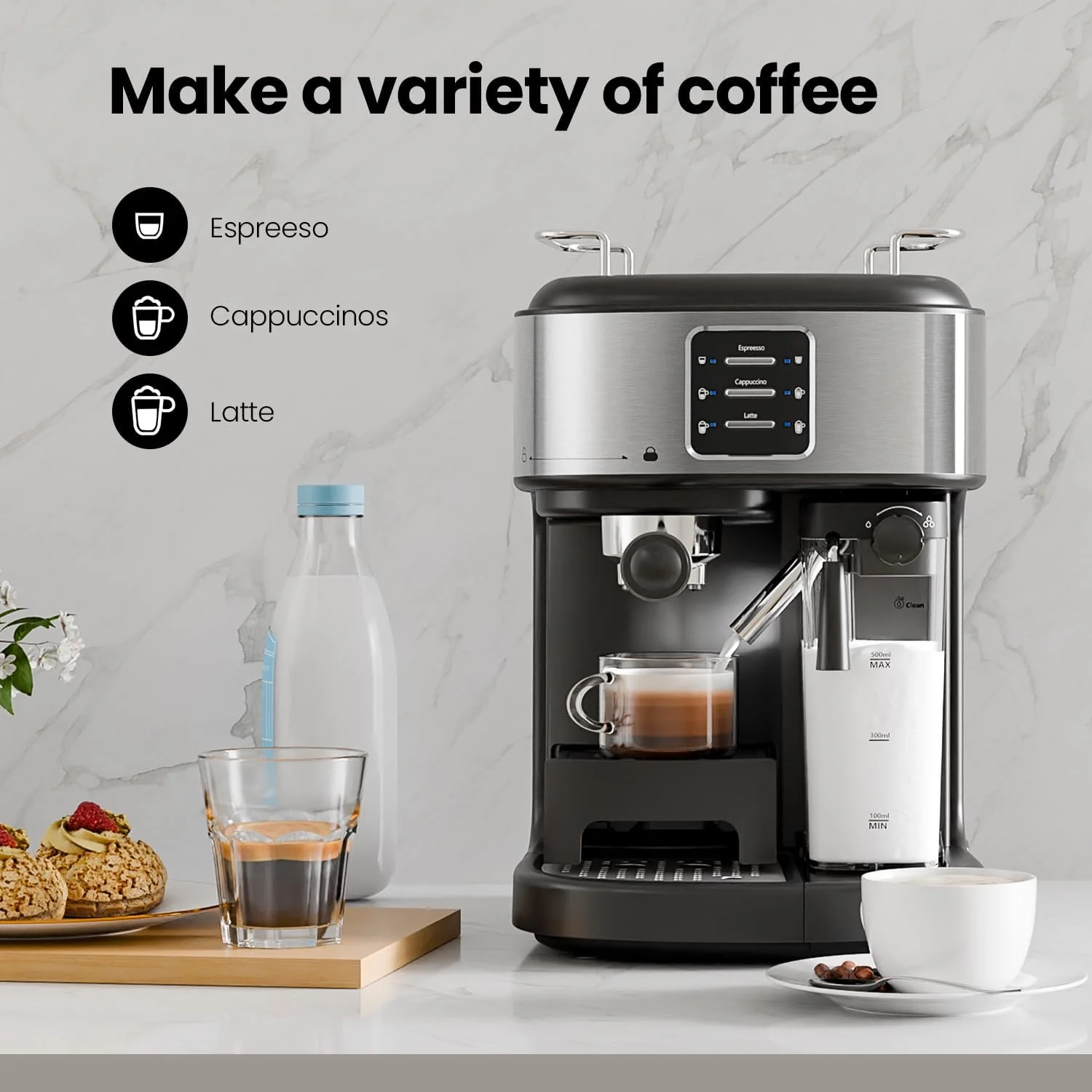 3 in 1 Professional Espresso Maker with Dual Heating System & Capsule Compatible CM8011 - Image 6