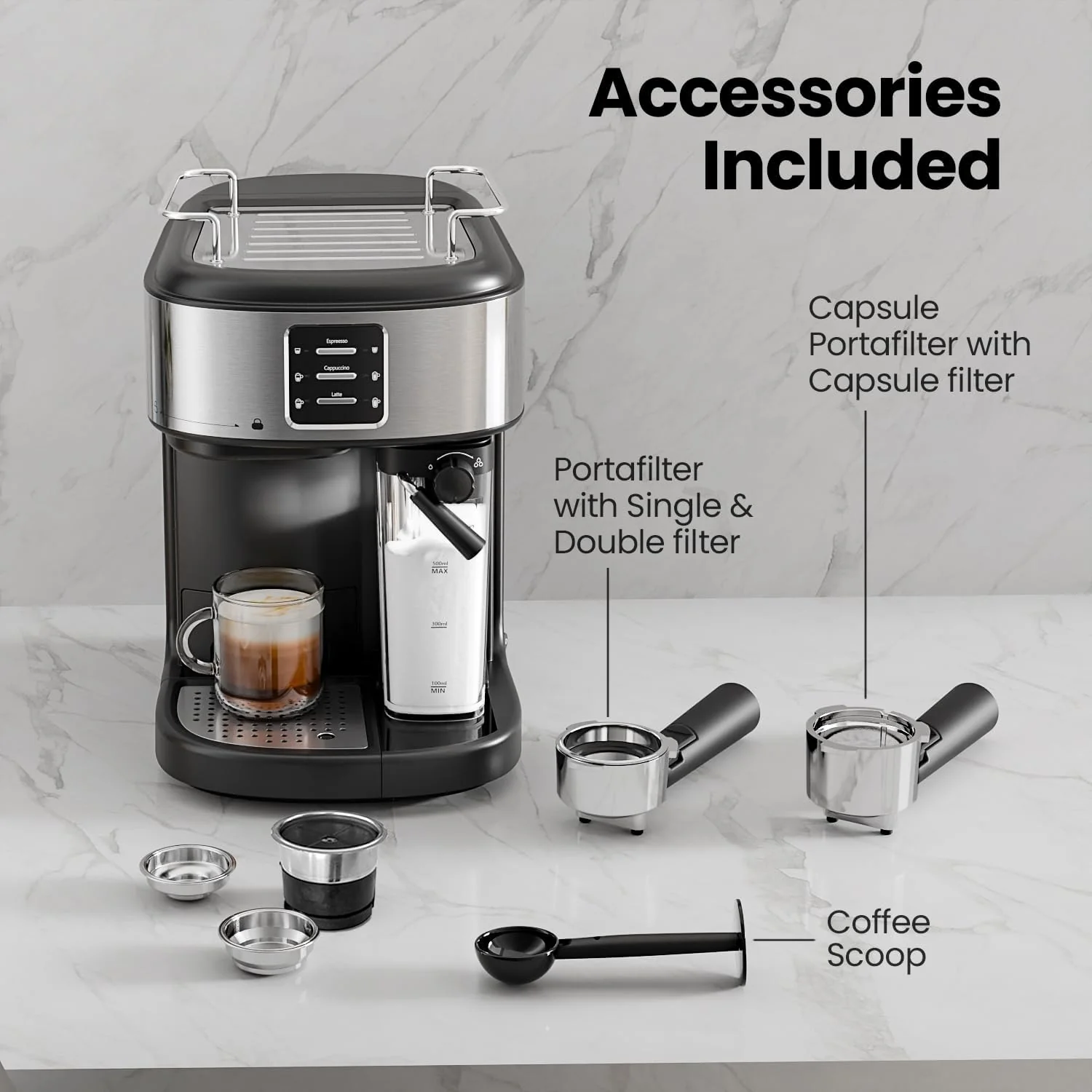 3 in 1 Professional Espresso Maker with Dual Heating System & Capsule Compatible CM8011 - Image 7
