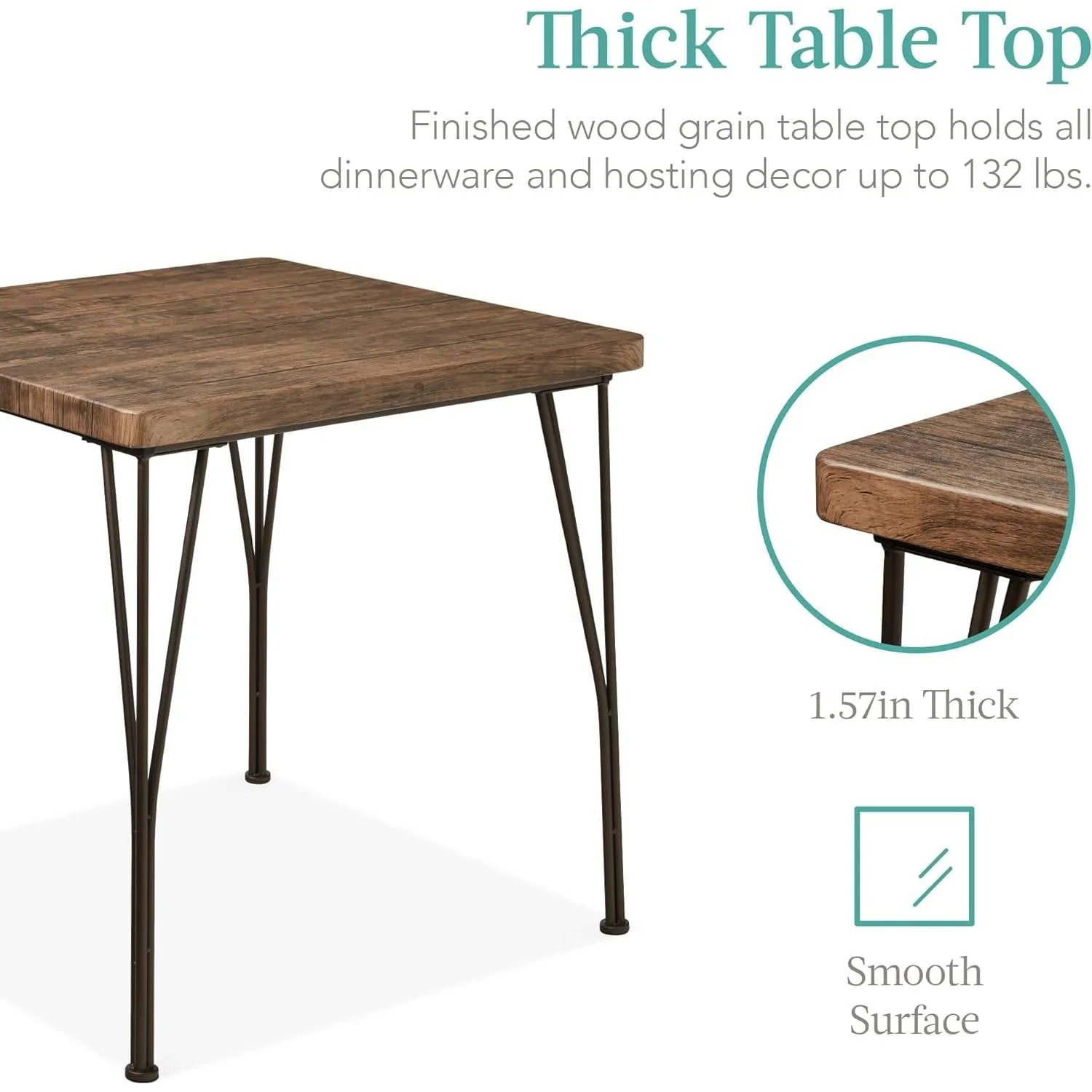 3-Piece Black Metal Frame Dining Set with Dark Brown Wood Top Table and 2 Chairs - Image 2