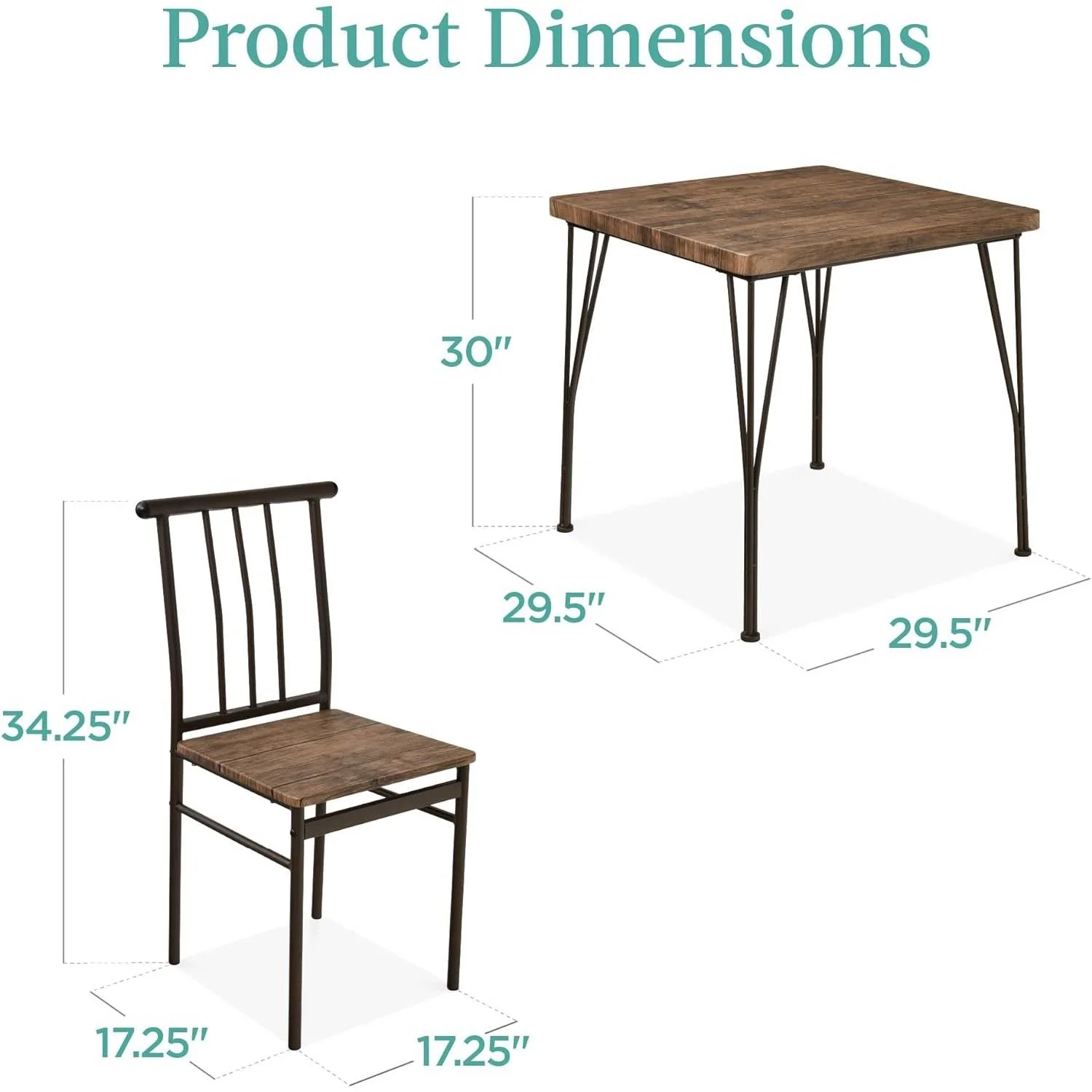 3-Piece Black Metal Frame Dining Set with Dark Brown Wood Top Table and 2 Chairs - Image 3