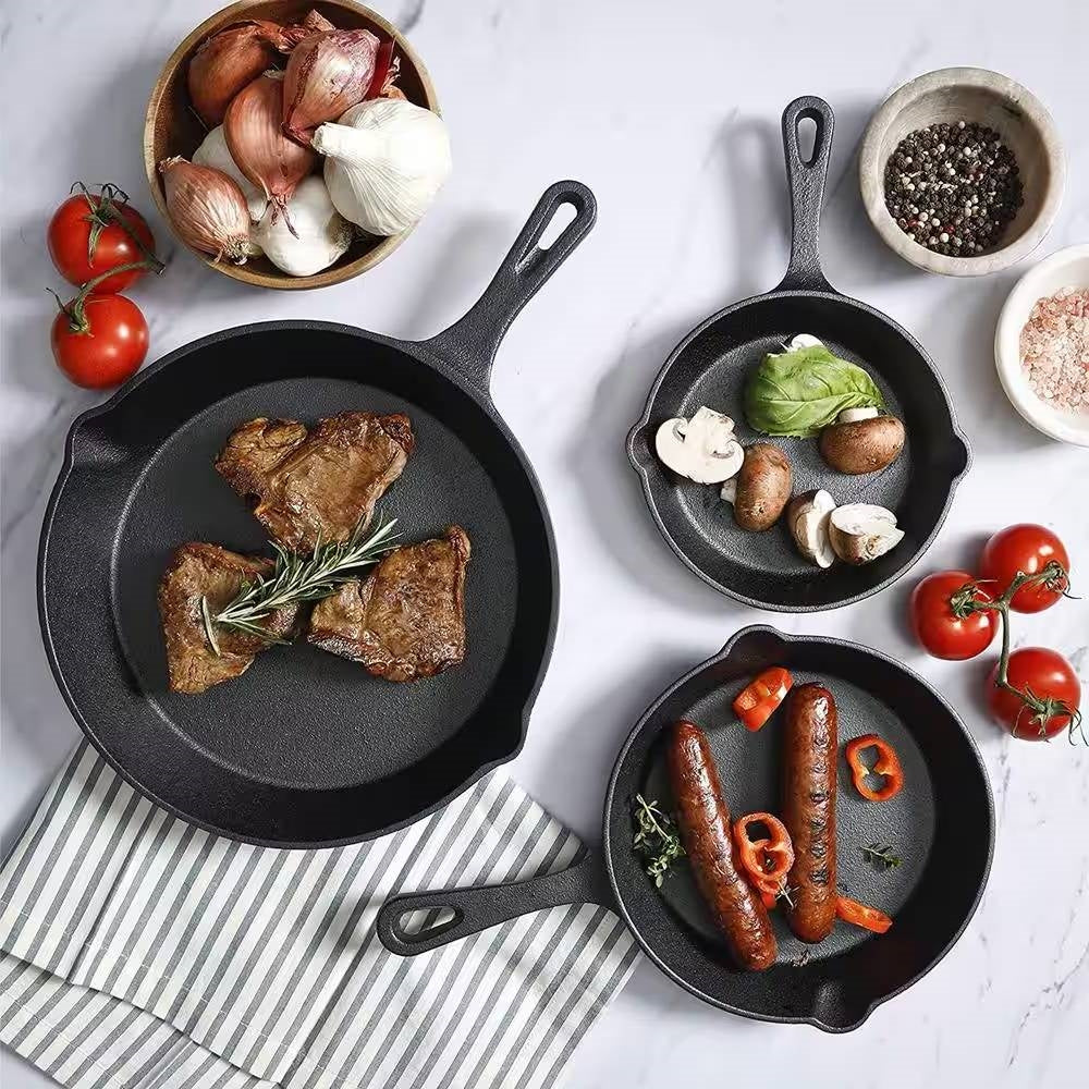 3-Piece Cast Iron Cookware Set with 8-inch 6-inch and 10-inch Skillet Frying Pan - Image 5