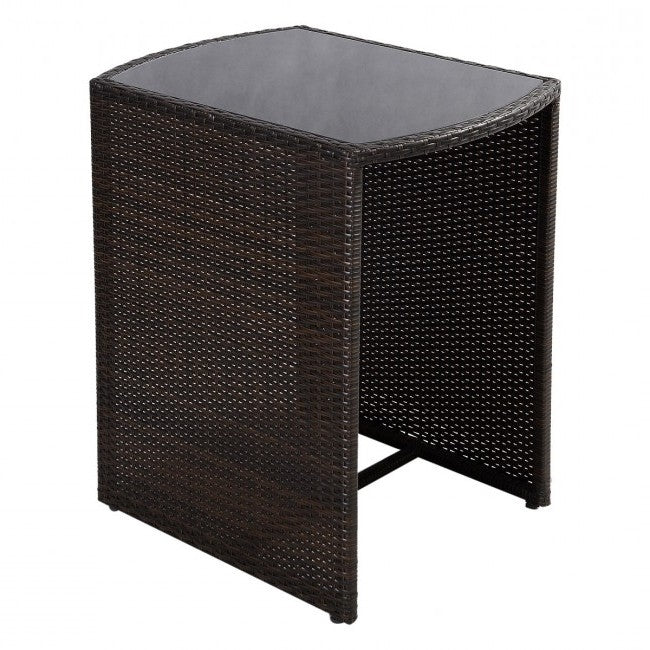 3 Piece Compact Espresso/White Wicker Patio Cushioned Outdoor Chair Table Set - Image 4