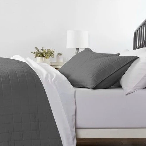 3 Piece Microfiber Farmhouse Coverlet Bedspread Set Grey, Full/Queen - Image 2