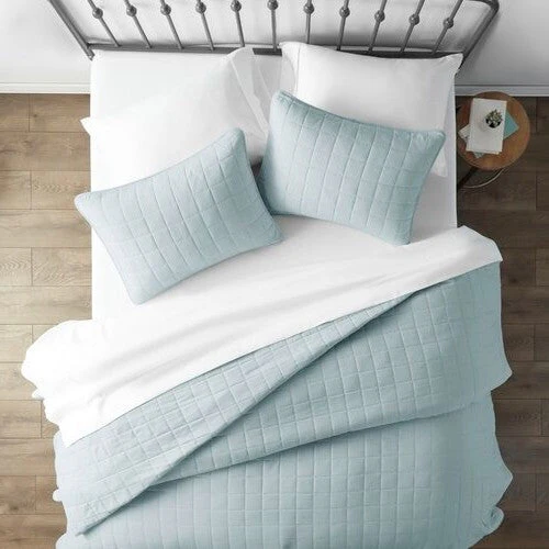 3 Piece Microfiber Farmhouse Coverlet Bedspread Set Light Blue, Full/Queen - Image 3