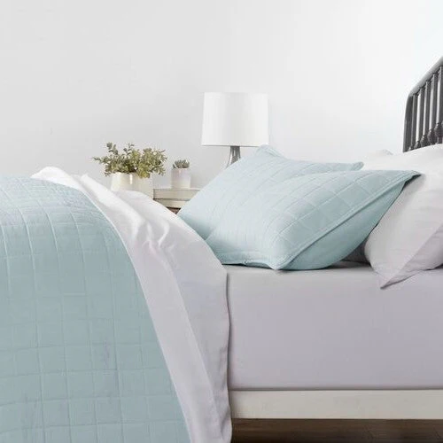 3 Piece Microfiber Farmhouse Coverlet Bedspread Set Light Blue, King/California King - Image 2