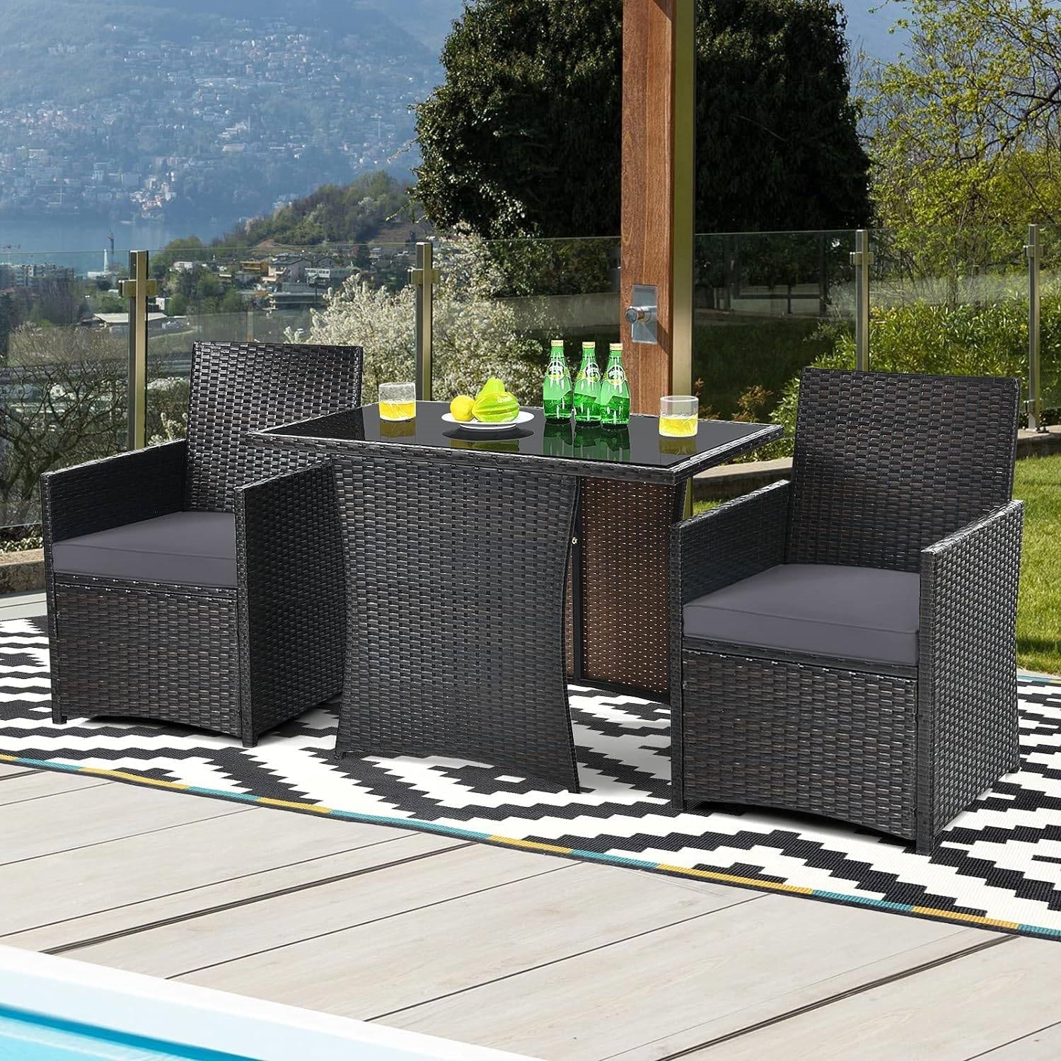 3-Piece Outdoor Patio Furniture Bistro Dining Set in Brown Grey PE Rattan - Image 4