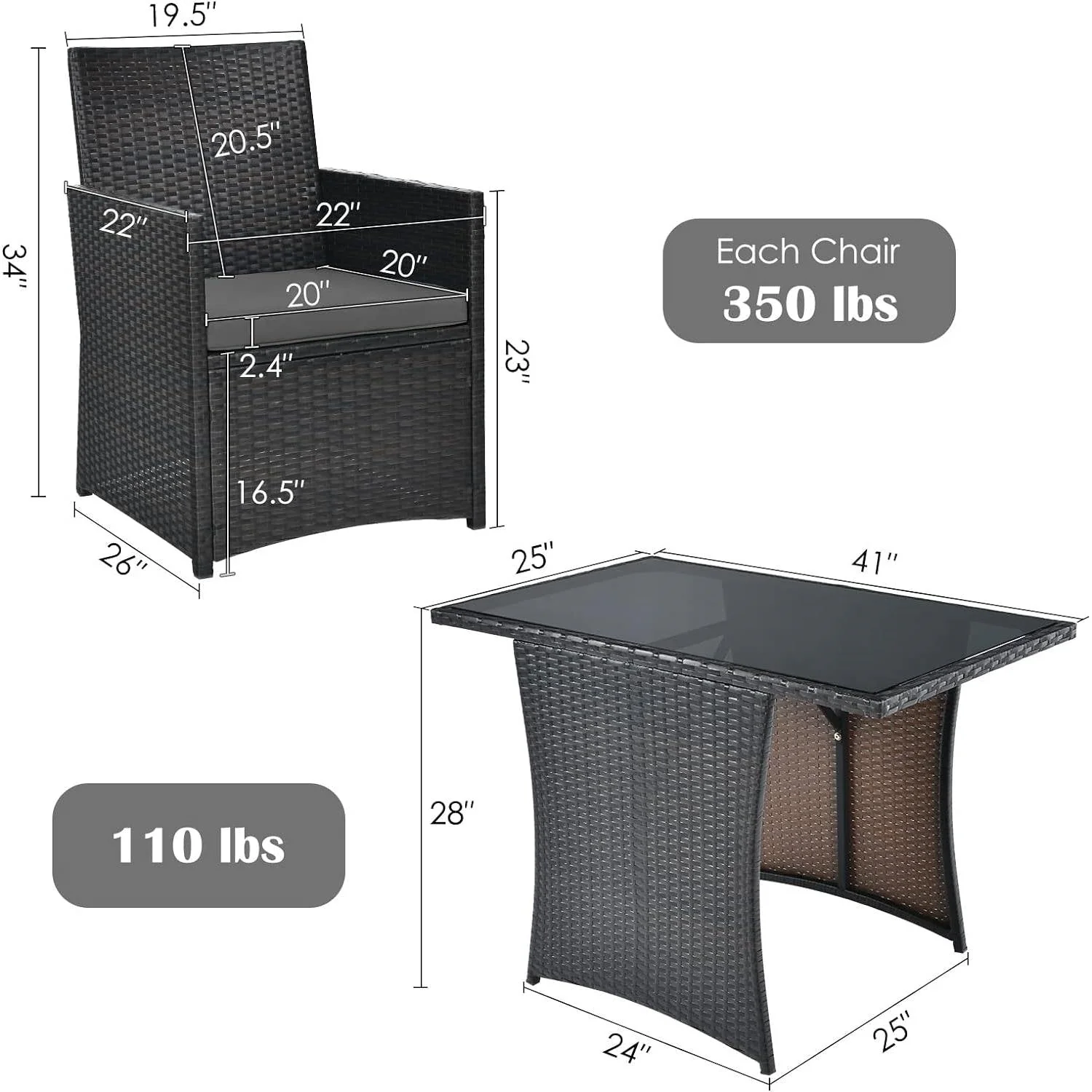 3-Piece Outdoor Patio Furniture Bistro Dining Set in Brown Grey PE Rattan - Image 5