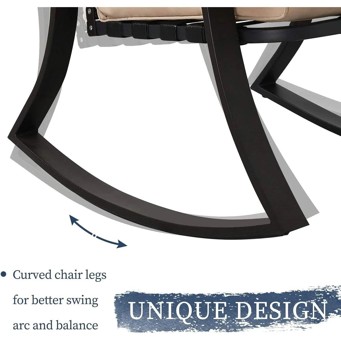 3-Piece Outdoor Patio Furniture Table Rocking Chairs Set with Beige Cushions - Image 4
