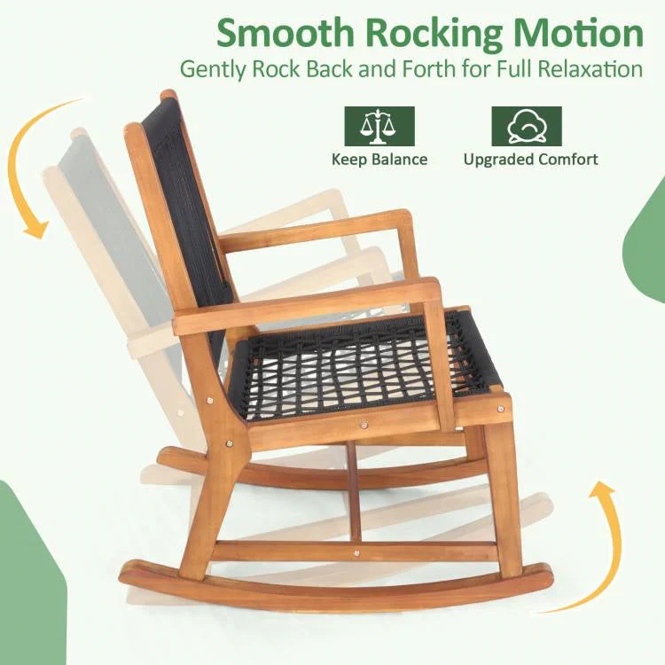 3 Piece Outdoor Wood Patio Furniture Rocking Chair Table Bistro Set - Image 4