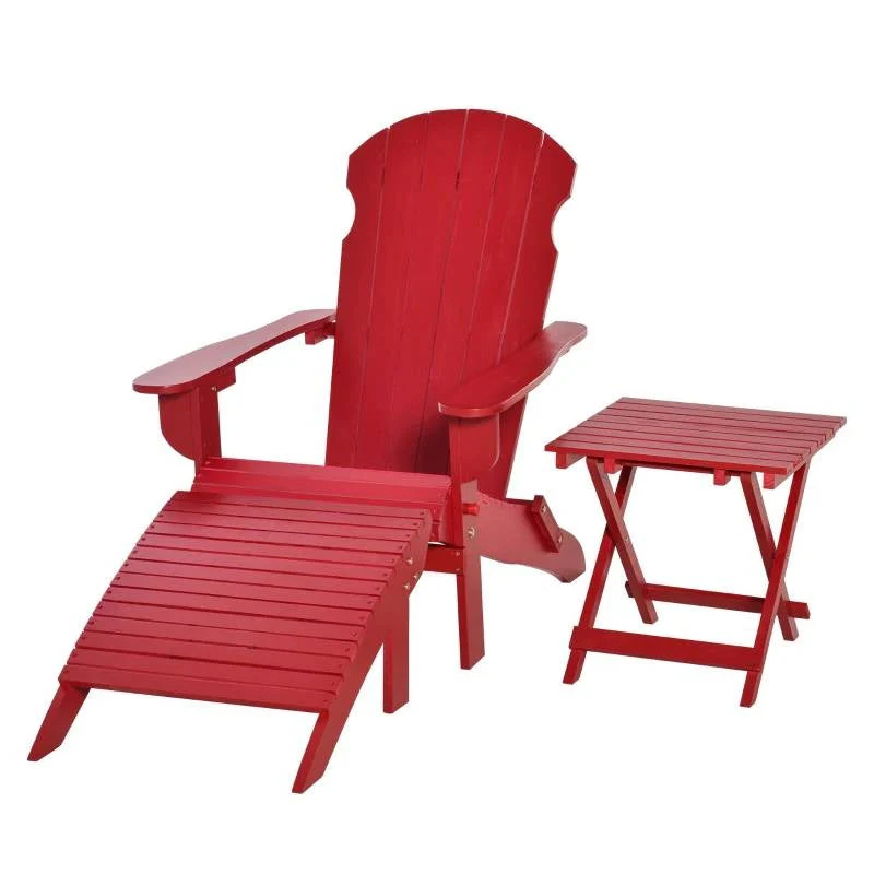 3-Piece Red Folding High-back Adirondack Chair Ottoman and Side Table - Image 2