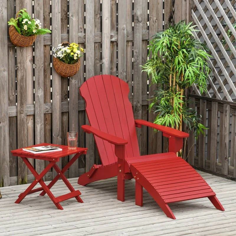 3-Piece Red Folding High-back Adirondack Chair Ottoman and Side Table - Image 3