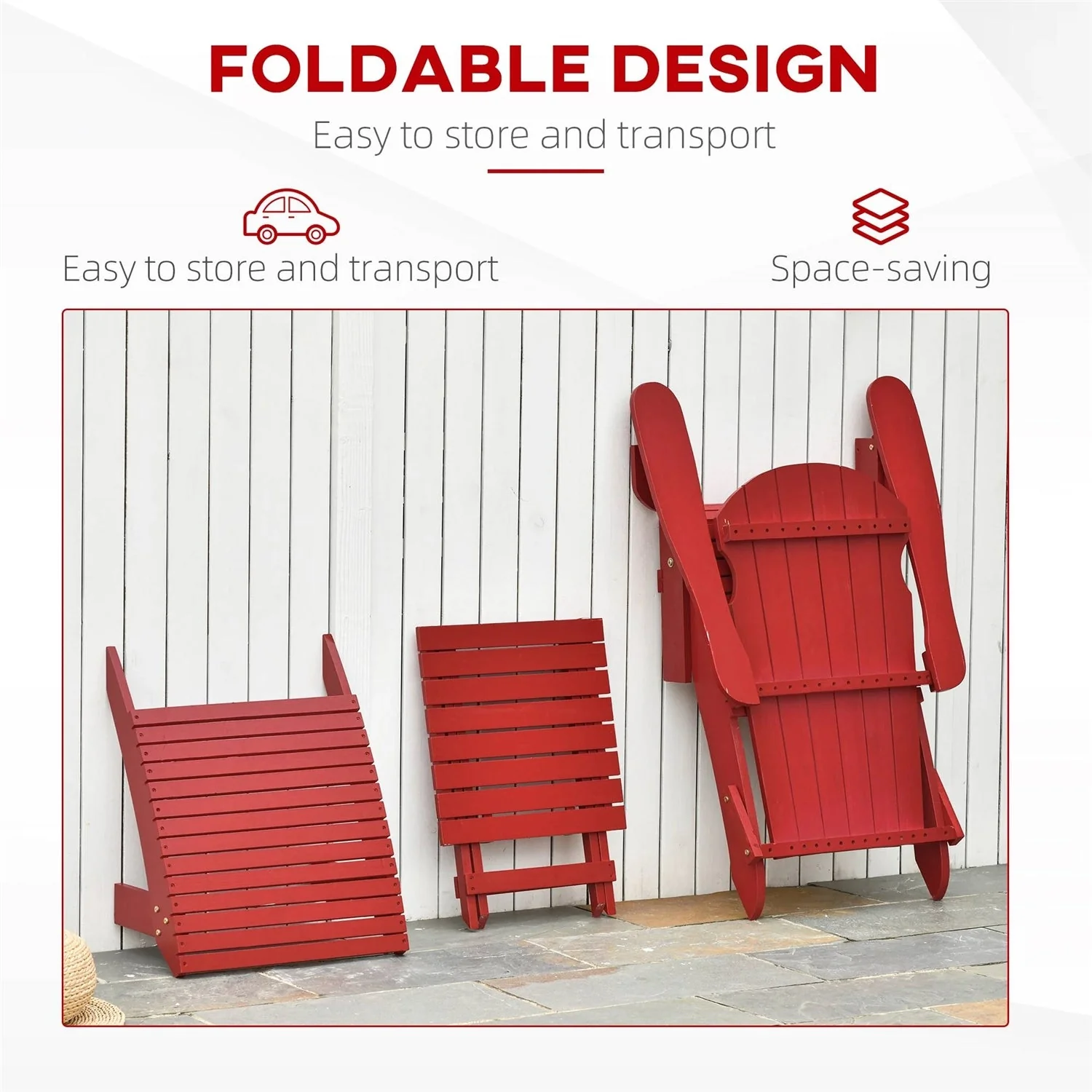 3-Piece Red Folding High-back Adirondack Chair Ottoman and Side Table - Image 4