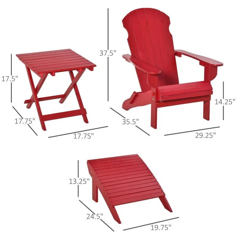 3-Piece Red Folding High-back Adirondack Chair Ottoman and Side Table - Image 5