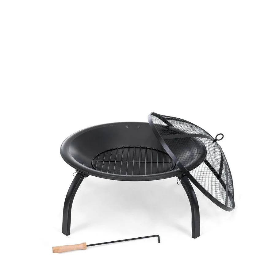3 Piece Steel Fire Pit Bowl Set w/ Mesh Cover and Poker - Image 2