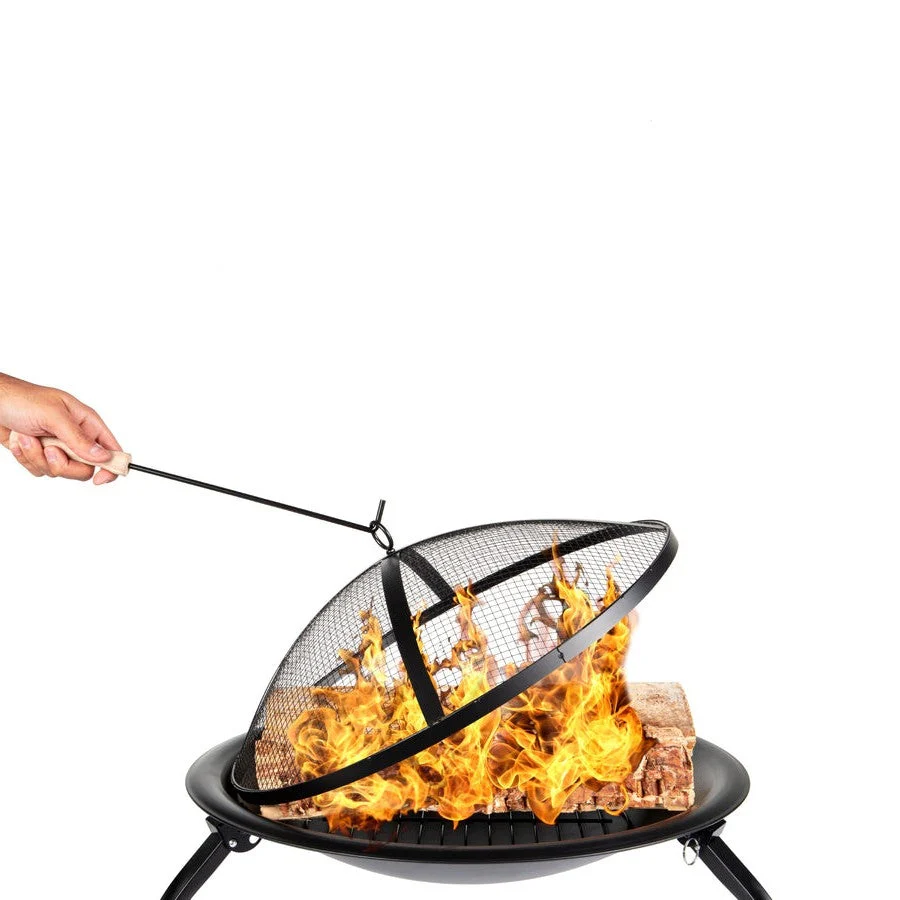 3 Piece Steel Fire Pit Bowl Set w/ Mesh Cover and Poker - Image 3