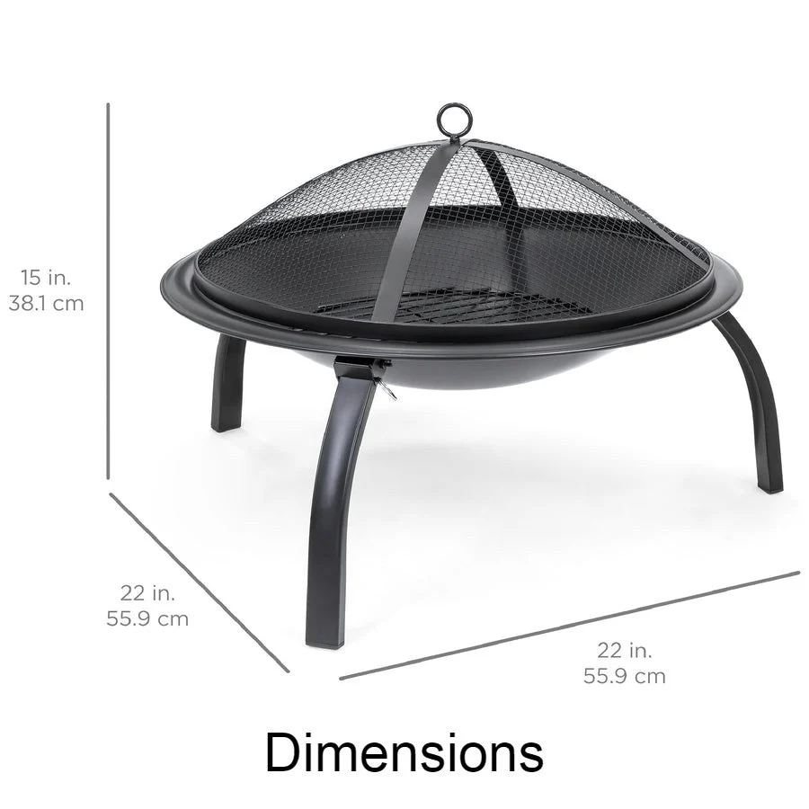 3 Piece Steel Fire Pit Bowl Set w/ Mesh Cover and Poker - Image 4
