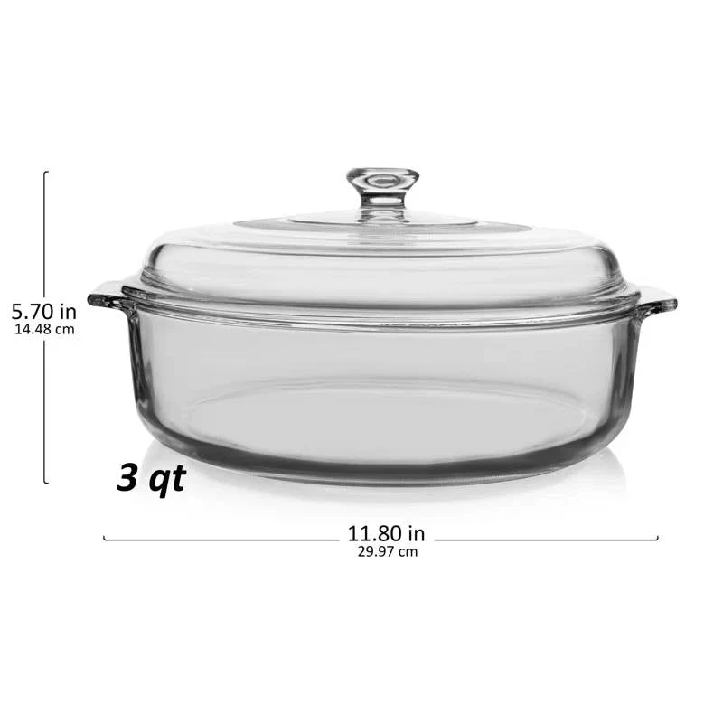 3-Quart Glass Bakeware Casserole Dish Dutch Oven with Oven-Safe Glass Lid - Image 5
