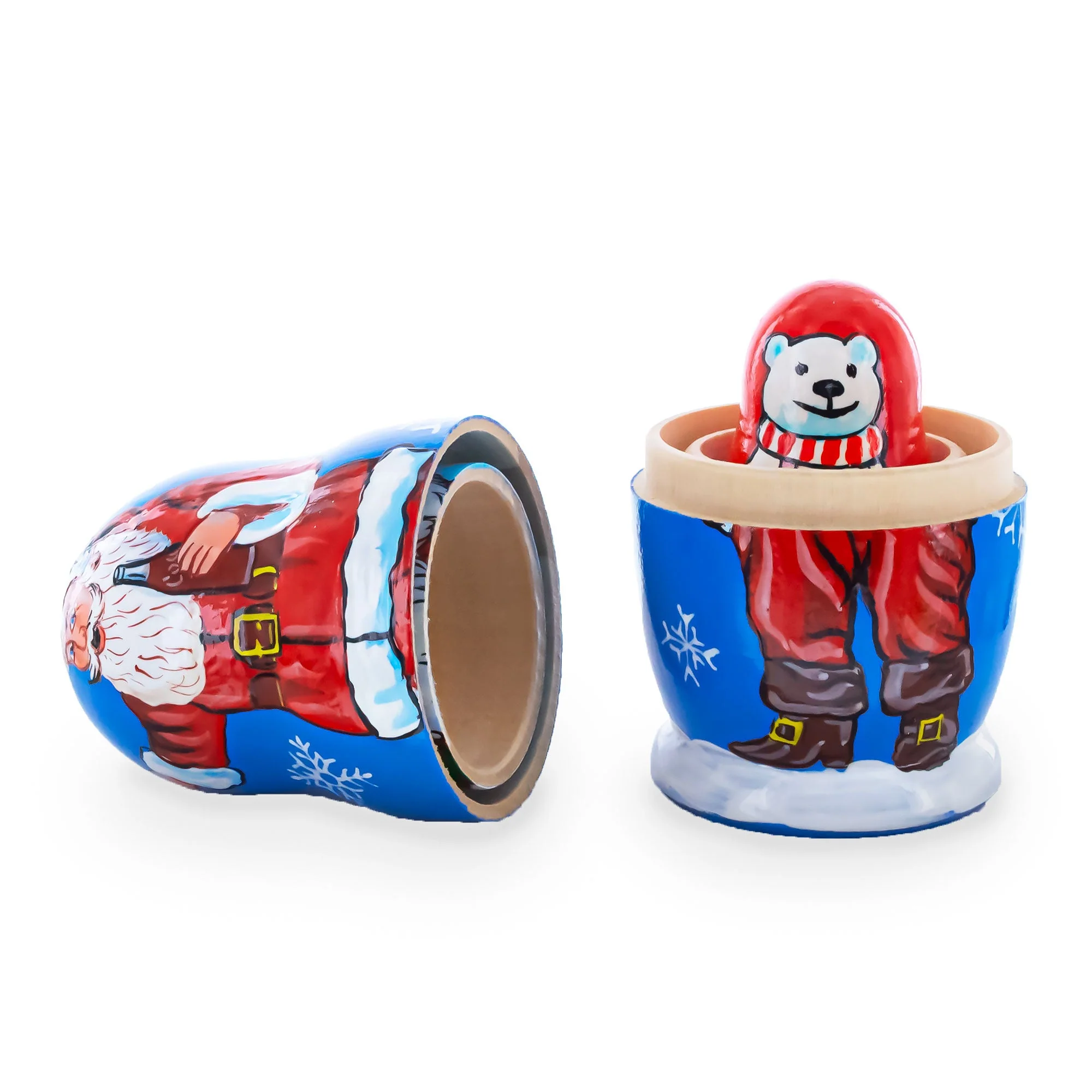 3 Santa and Polar Bear Wooden Nesting Dolls 4.25 Inches - Image 2