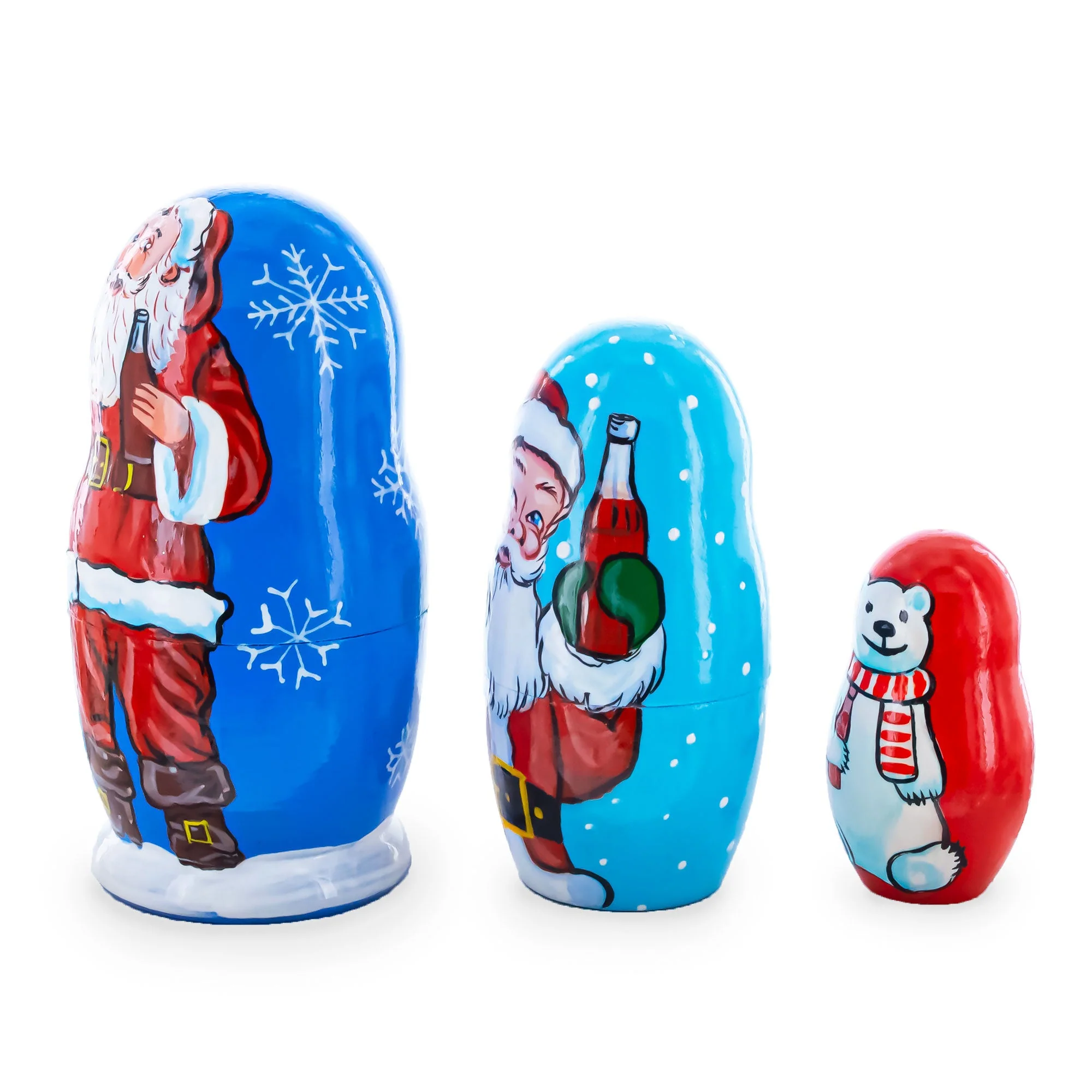 3 Santa and Polar Bear Wooden Nesting Dolls 4.25 Inches - Image 3