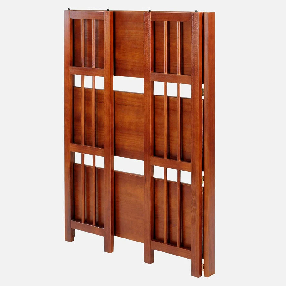 3-Shelf Folding Storage Shelves Bookcase in Walnut Wood Finish - Image 4