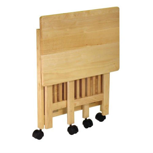 3-Shelf Folding Wood Printer Stand Cart in Natural with Lockable Casters - Image 2