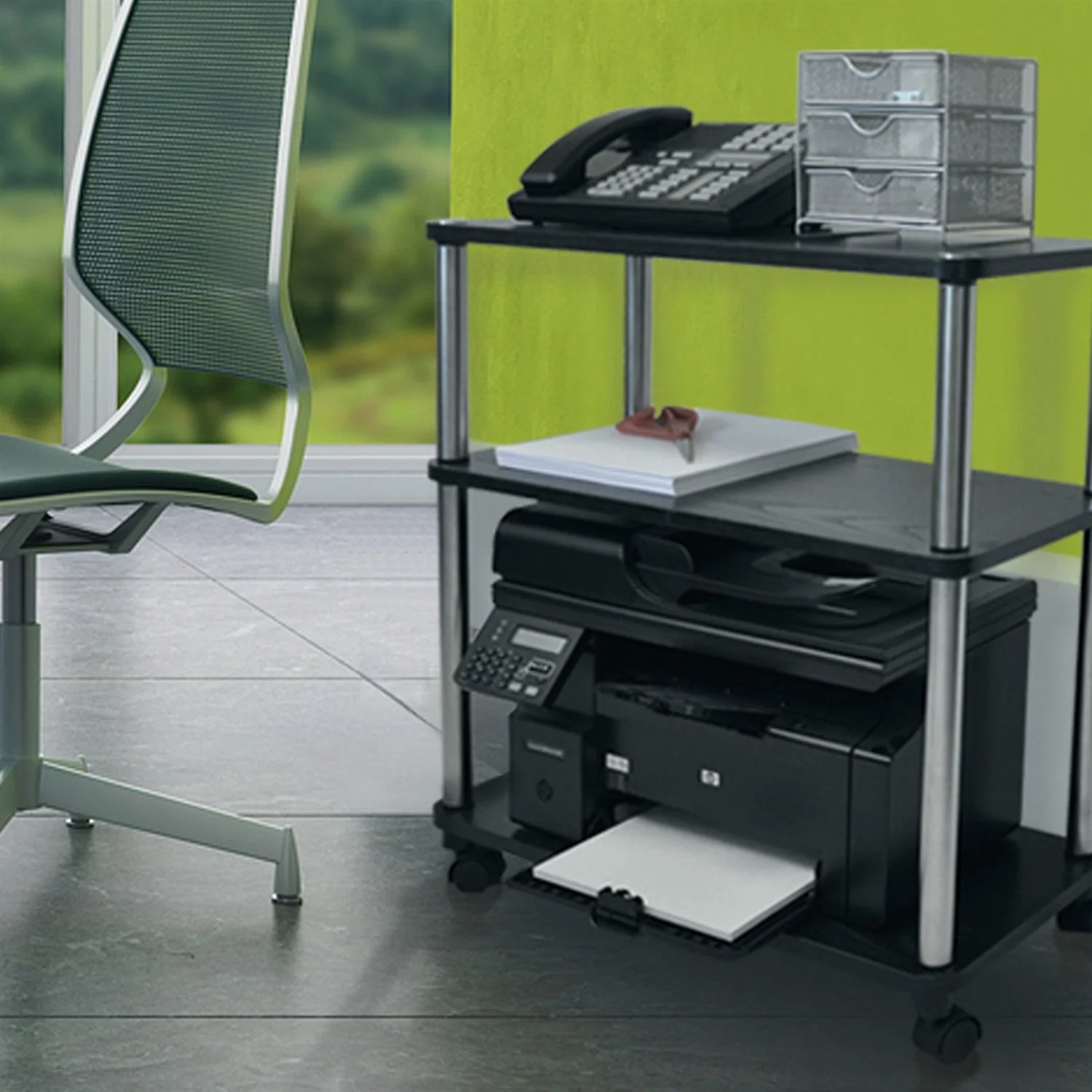 3-Shelf Mobile Home Office Caddy Printer Stand Cart in Black - Image 3