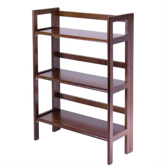 3-Shelf Stackable Folding Bookcase in Distressed Walnut Finish - Image 2