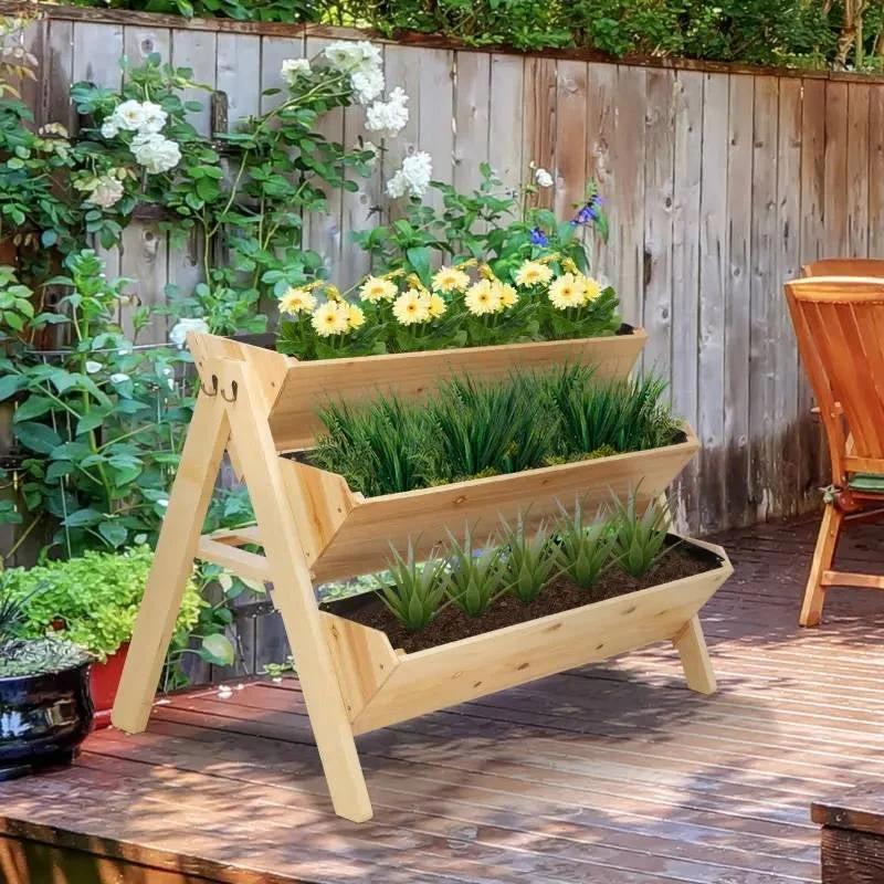 3-Tier A Frame Fir Wood 3 Elevated Planter Box Raised Garden Bed - Image 3