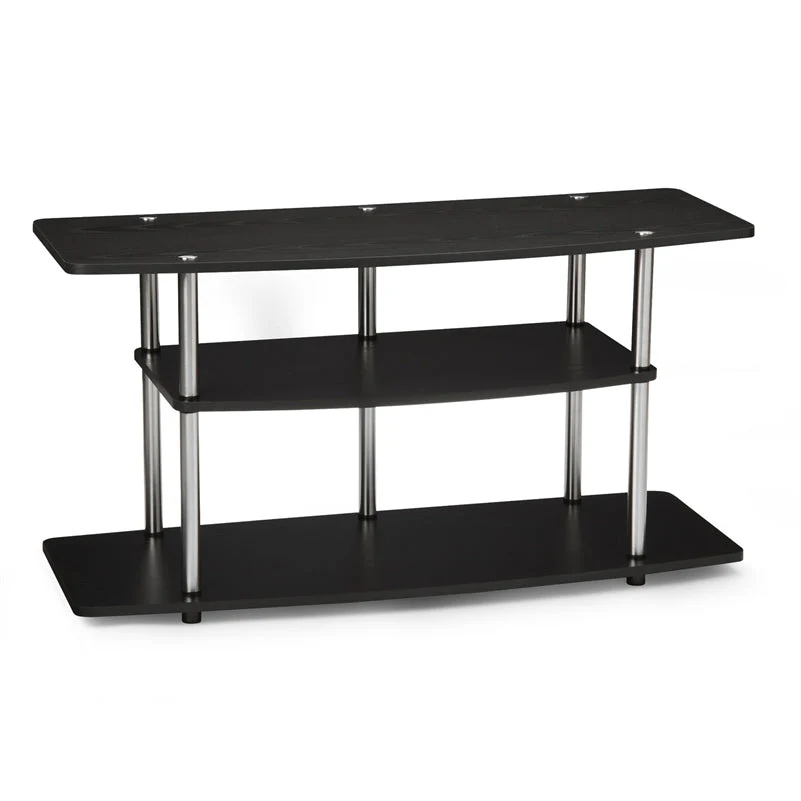 3-Tier Flat Screen TV Stand in Black Wood Grain / Stainless Steel - Image 2